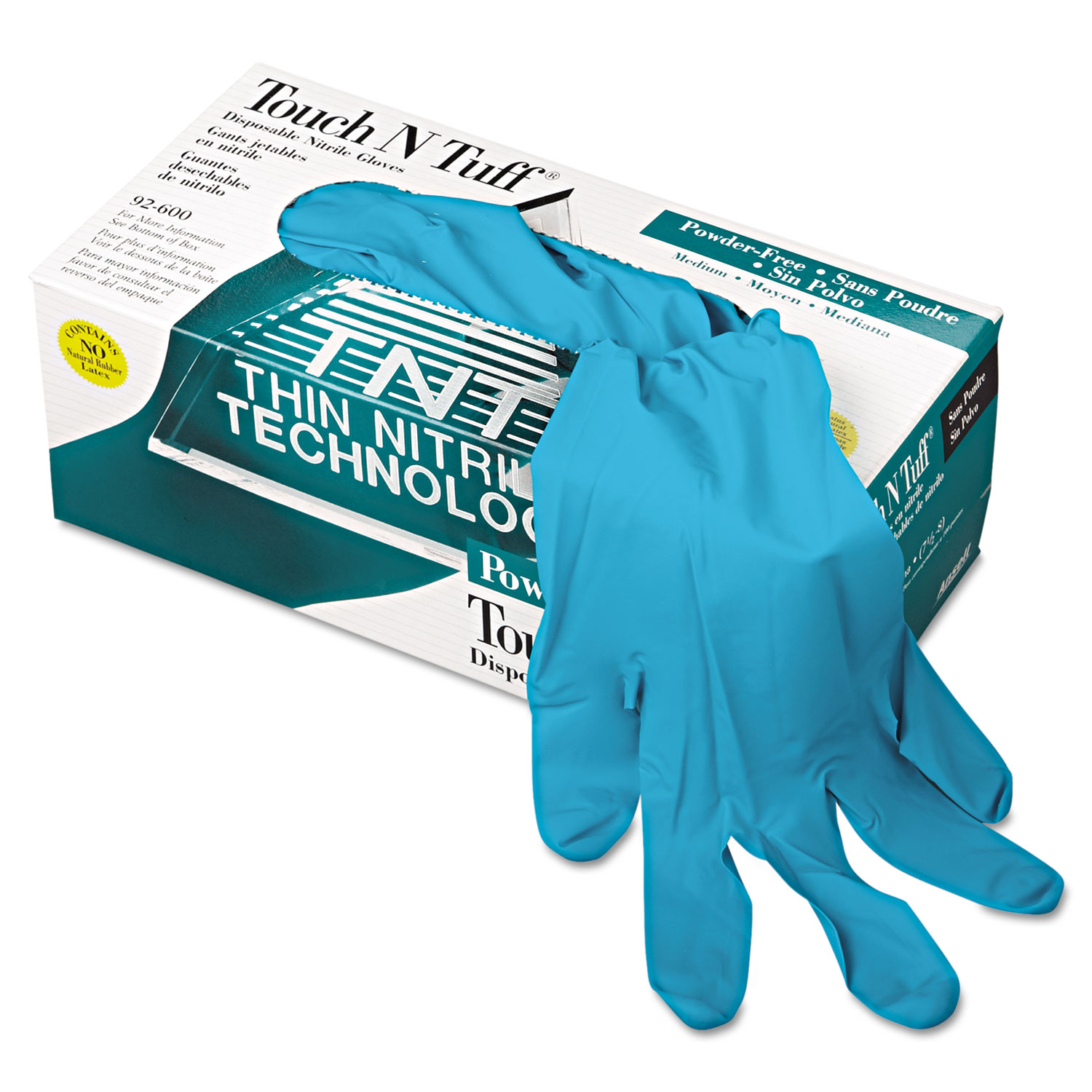 Touch N Tuff Nitrile Gloves, Teal, Size 7 1/2 - 8, 100/Box