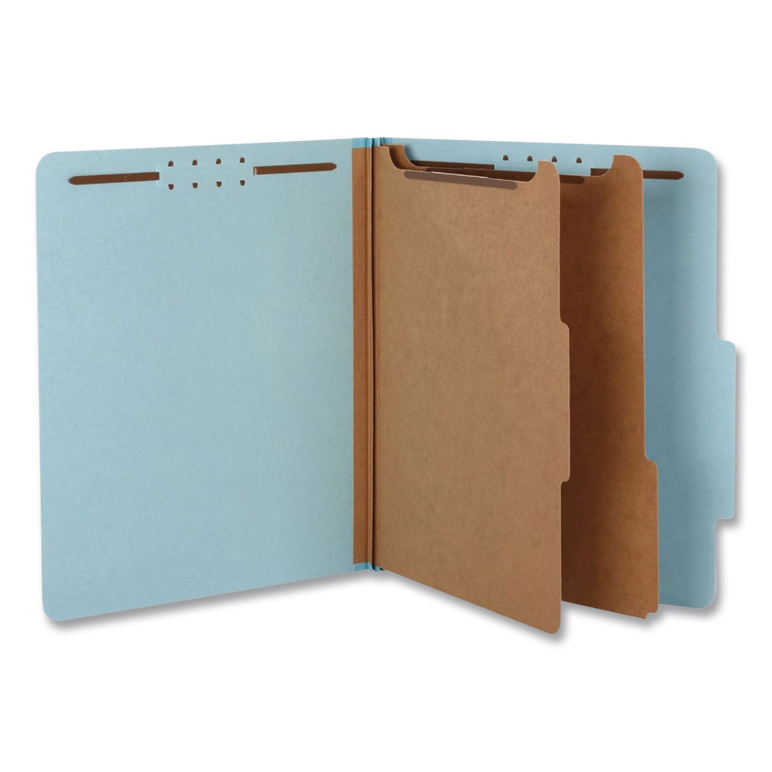 Pressboard Top Tab Classification Folders, 2/5-Cut Tab, Expands 2.5", 2 Dividers, 6 Fasteners, Letter Size, Light Blue, 10/BX