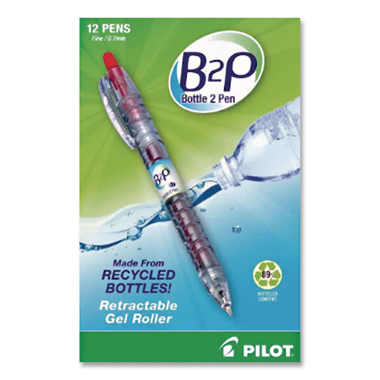 B2P Bottle-2-Pen Recycled Ballpoint Pen, Retractable, Fine 0.7 mm, Red Ink, Translucent Blue Barrel, Dozen