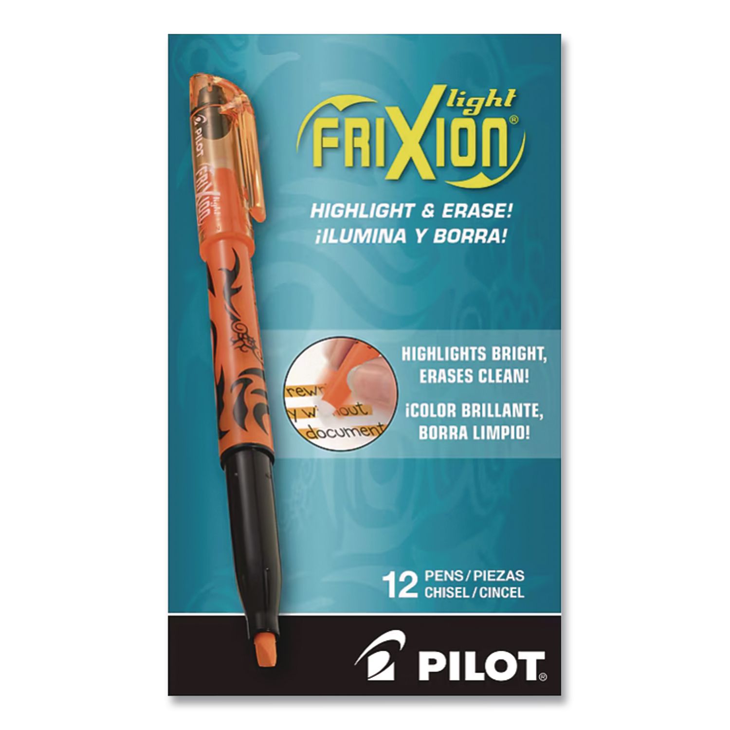 FriXion Light Erasable Highlighter, Orange Ink, Chisel Tip, Orange/Black Barrel, Dozen