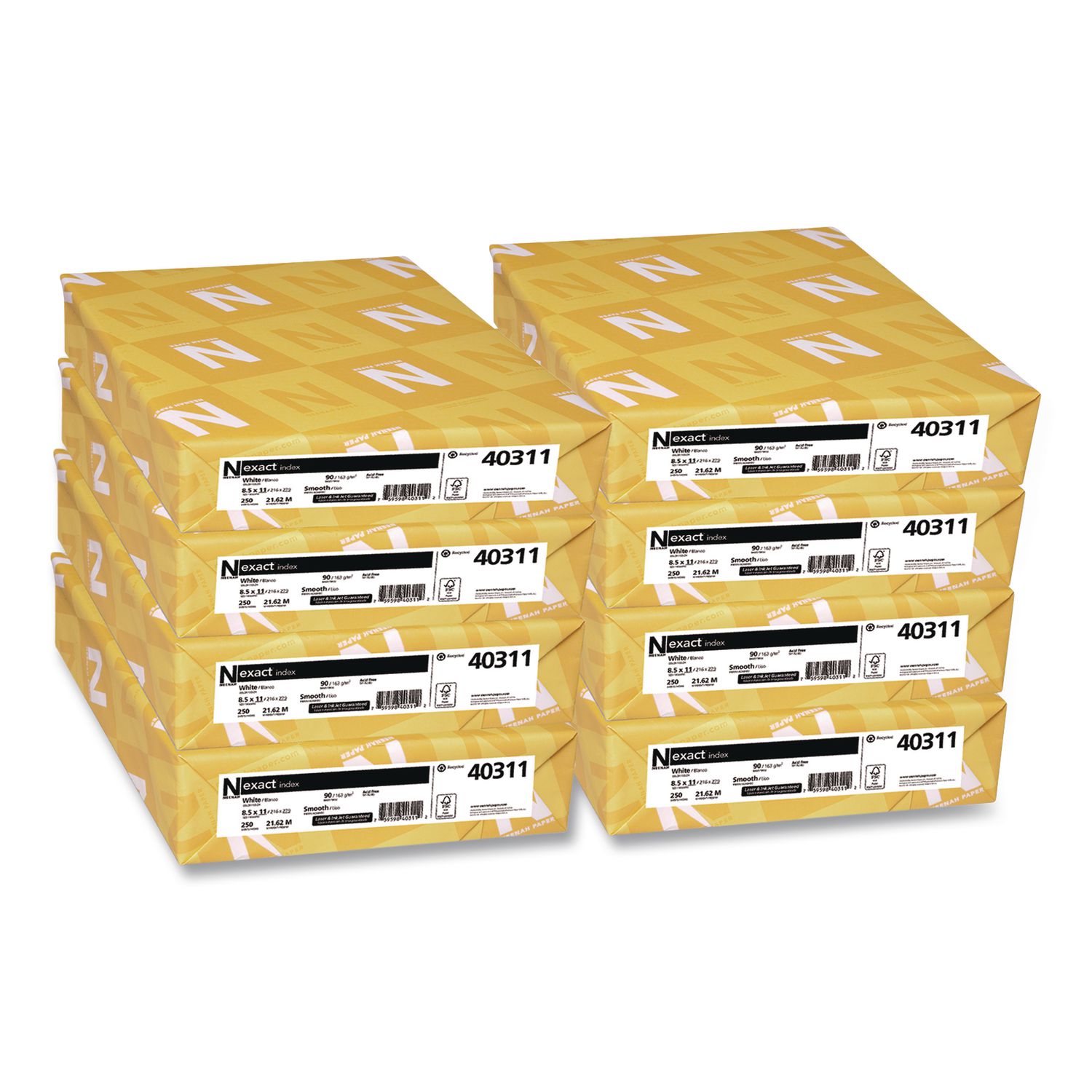 Exact Index Card Stock, 94 Bright, 90 lb Index Weight, 8.5 x 11, White, 250 Sheets/Ream, 8 Reams/Carton