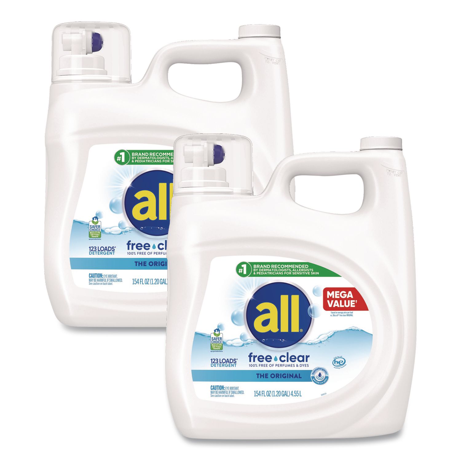 Free Clear HE Laundry Detergent, 154 oz Bottle, 2/Carton