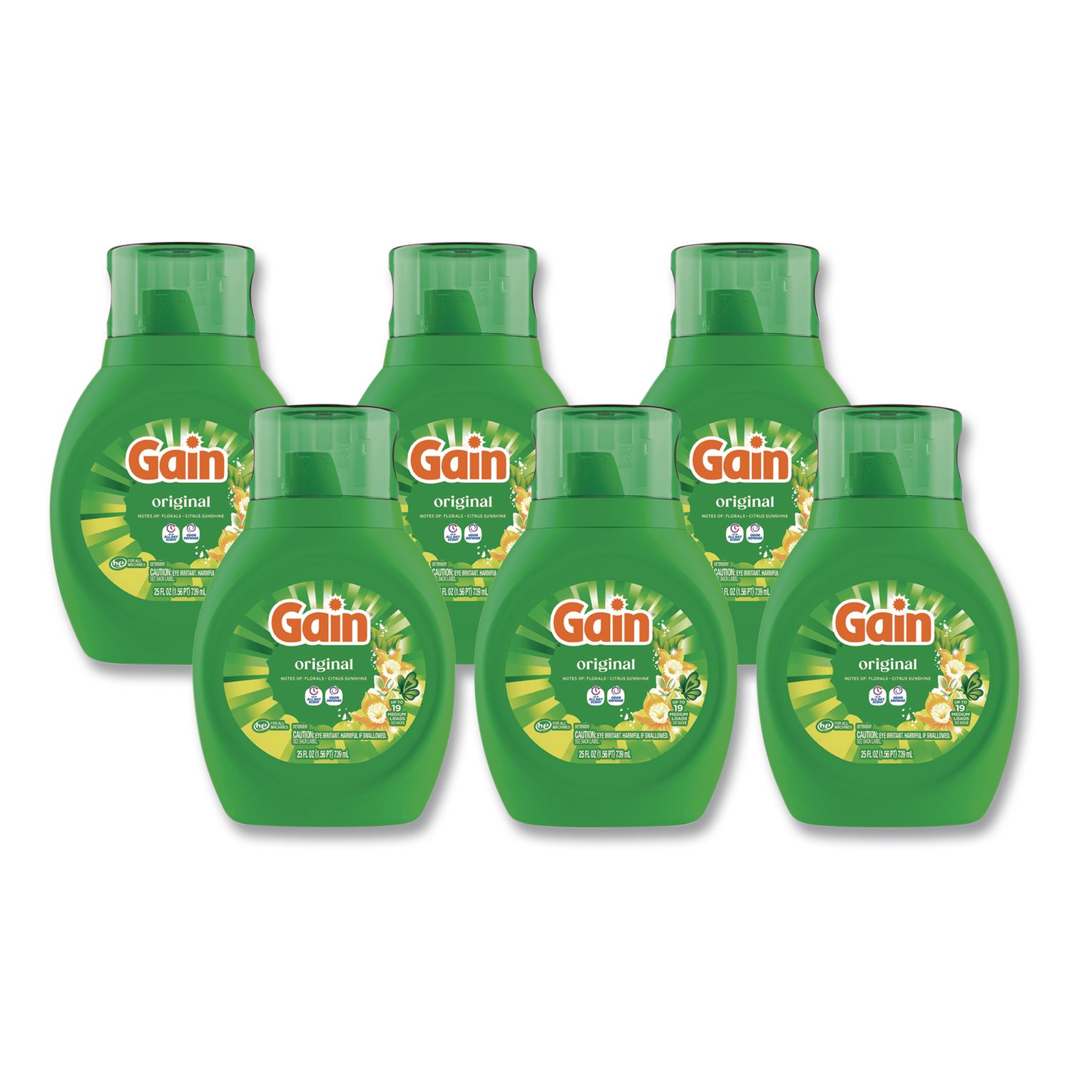 Liquid Laundry Detergent, Gain Original Scent, 25 oz Bottle, 6/Carton