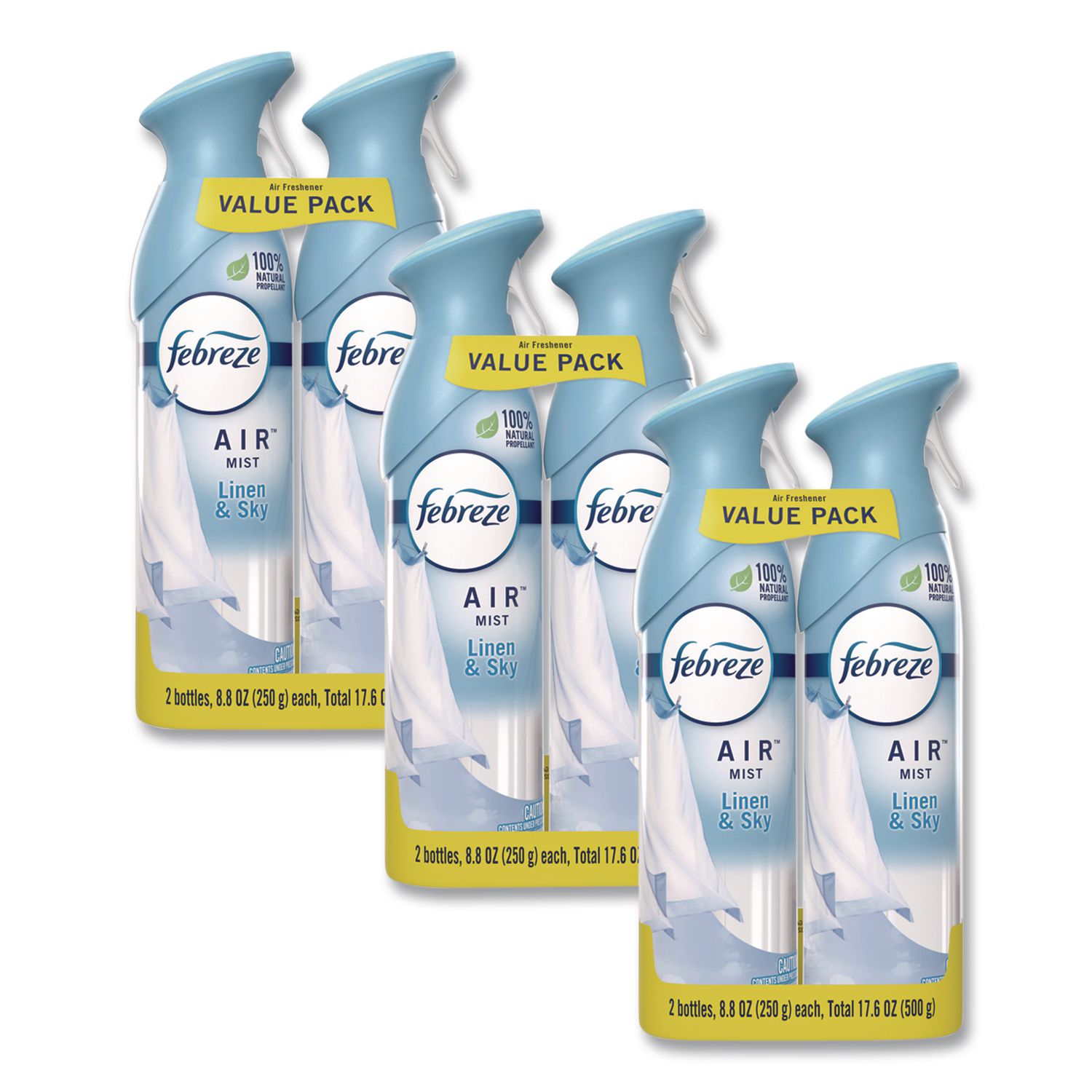 AIR, Linen and Sky, 8.8 oz Aerosol Spray, 2/Pack, 3 Packs/Carton