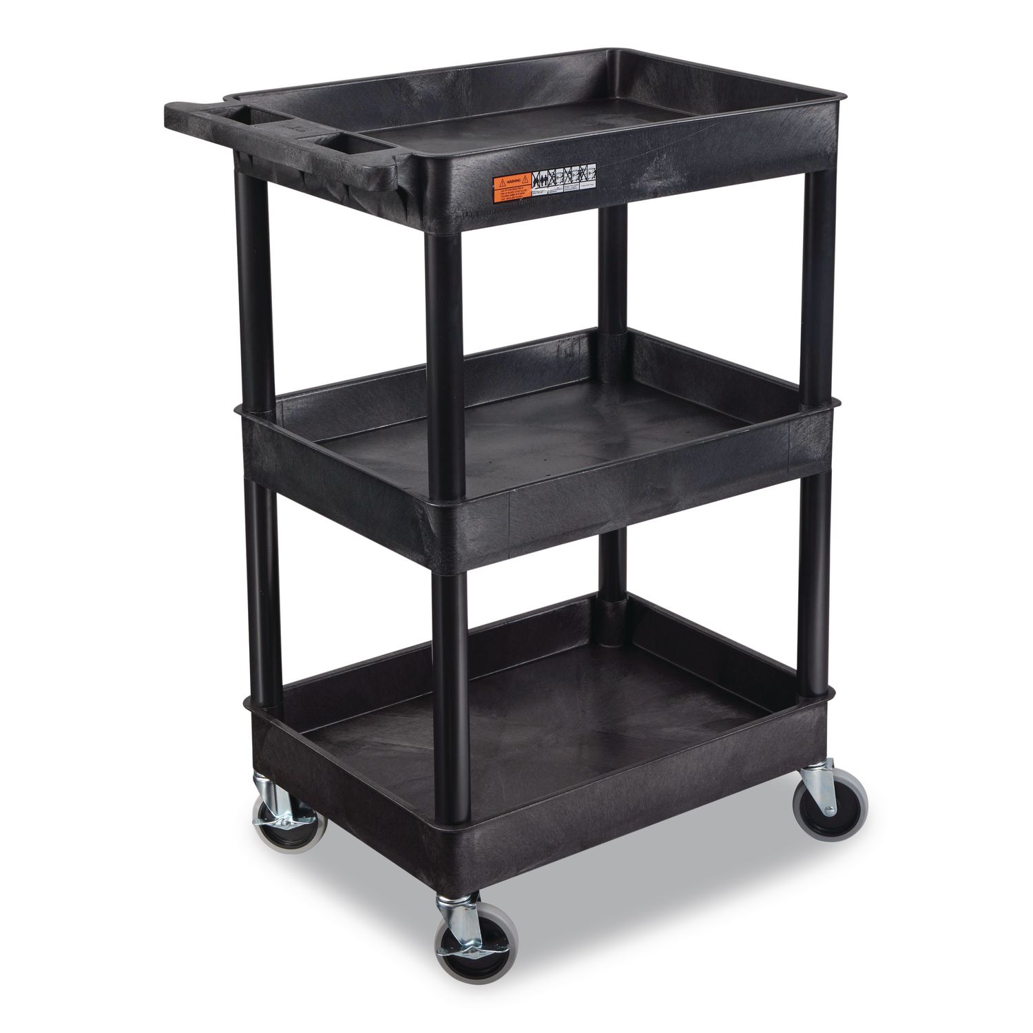 ENDURA Three-Shelf Utility Cart, Plastic, 300 lb Capacity, 26.5" x 18.5" x 39.25", Black