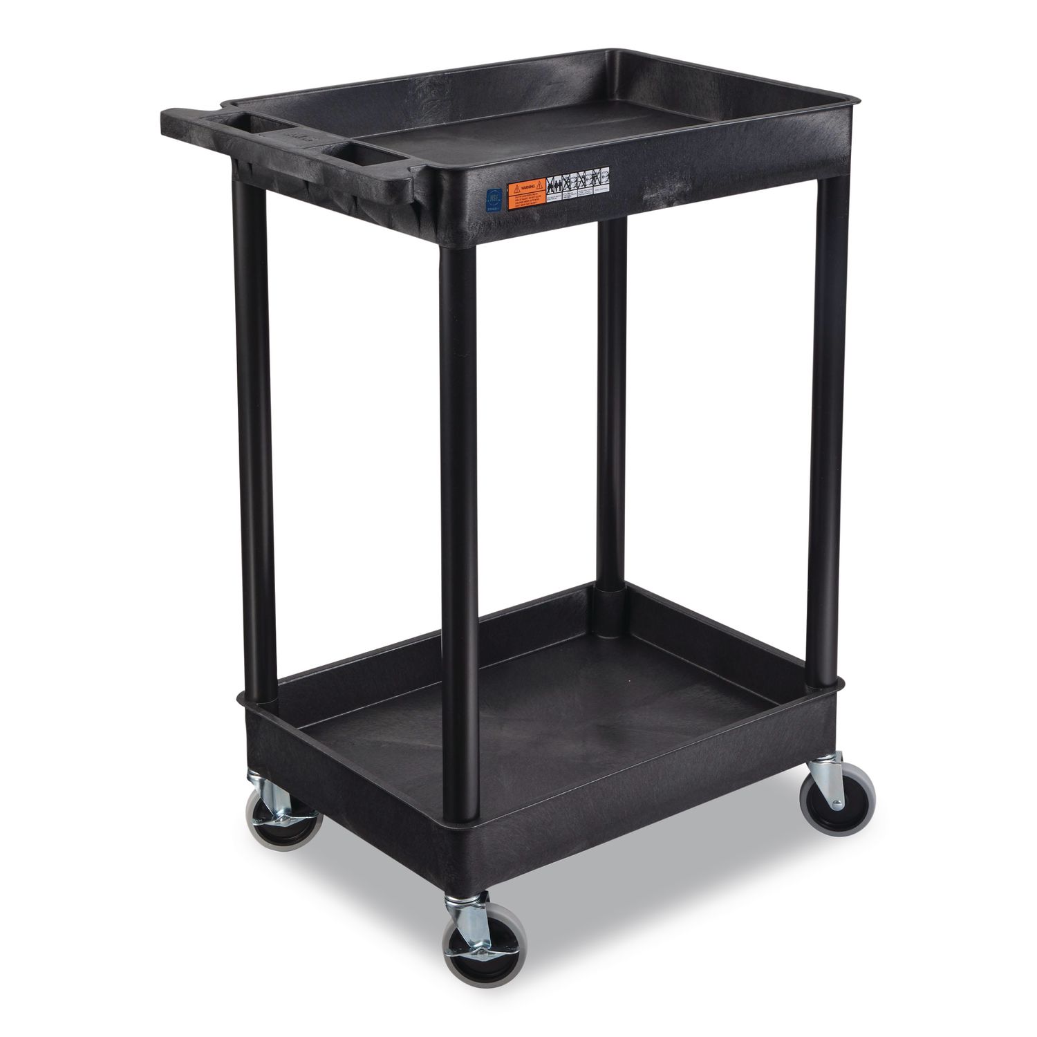 ENDURA Two-Shelf Utility Cart, Plastic, 300 lb Capacity, 26.5" x 18.5" x 37.5", Black