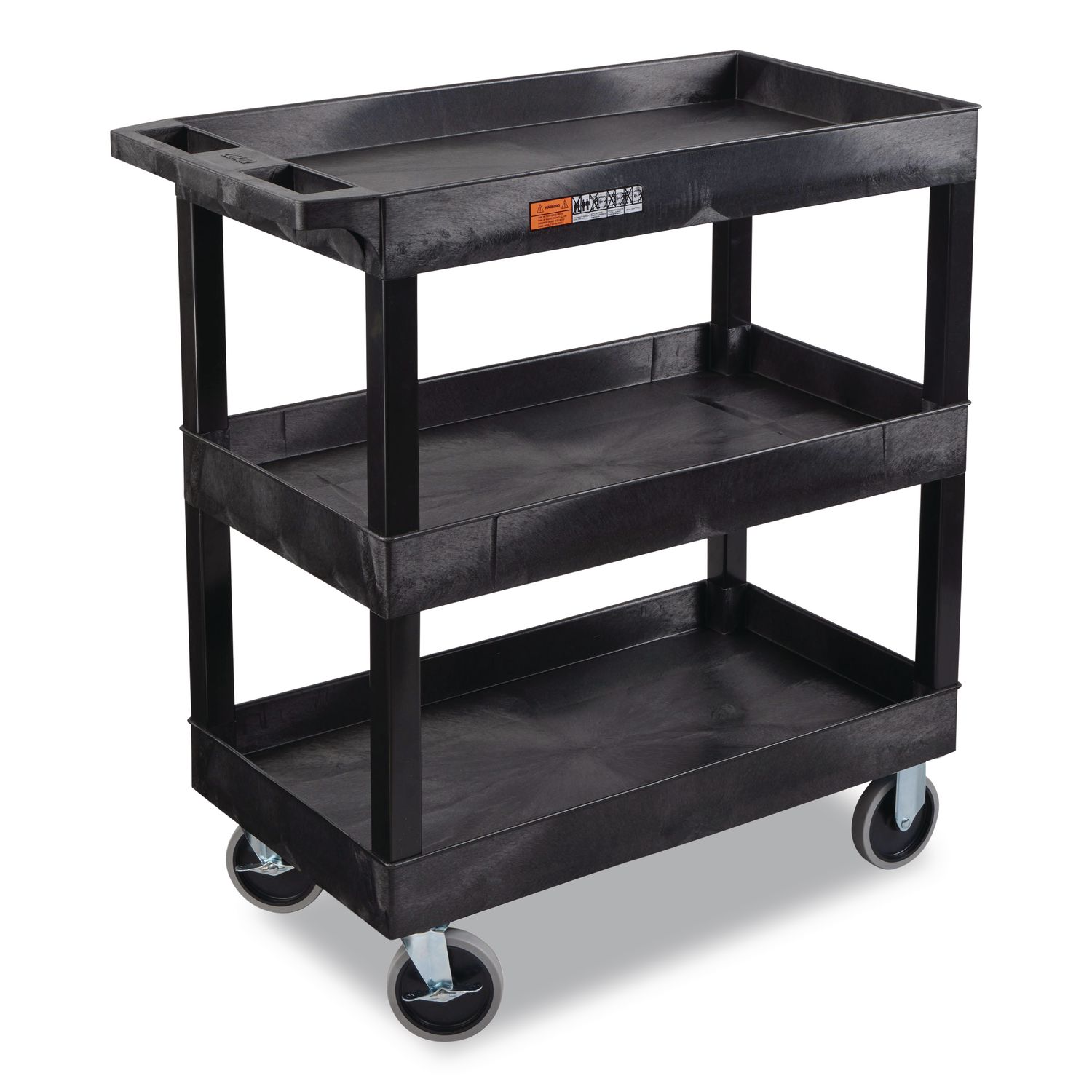 TUFFY XL Three-Shelf Heavy-Duty Multipurpose Utility Cart, Plastic, 375 lb Capacity, 35.25" x 18" x 37.25", Black