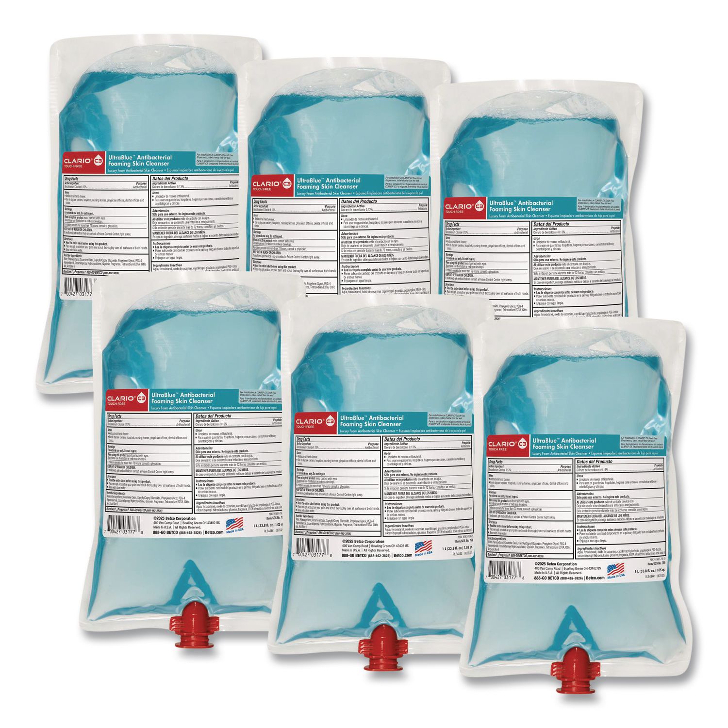 Clario C3 Touch Free Antibacterial Foaming Skin Cleanser, Summer Citrus, 1,000 mL Refill Bag, 6/Carton