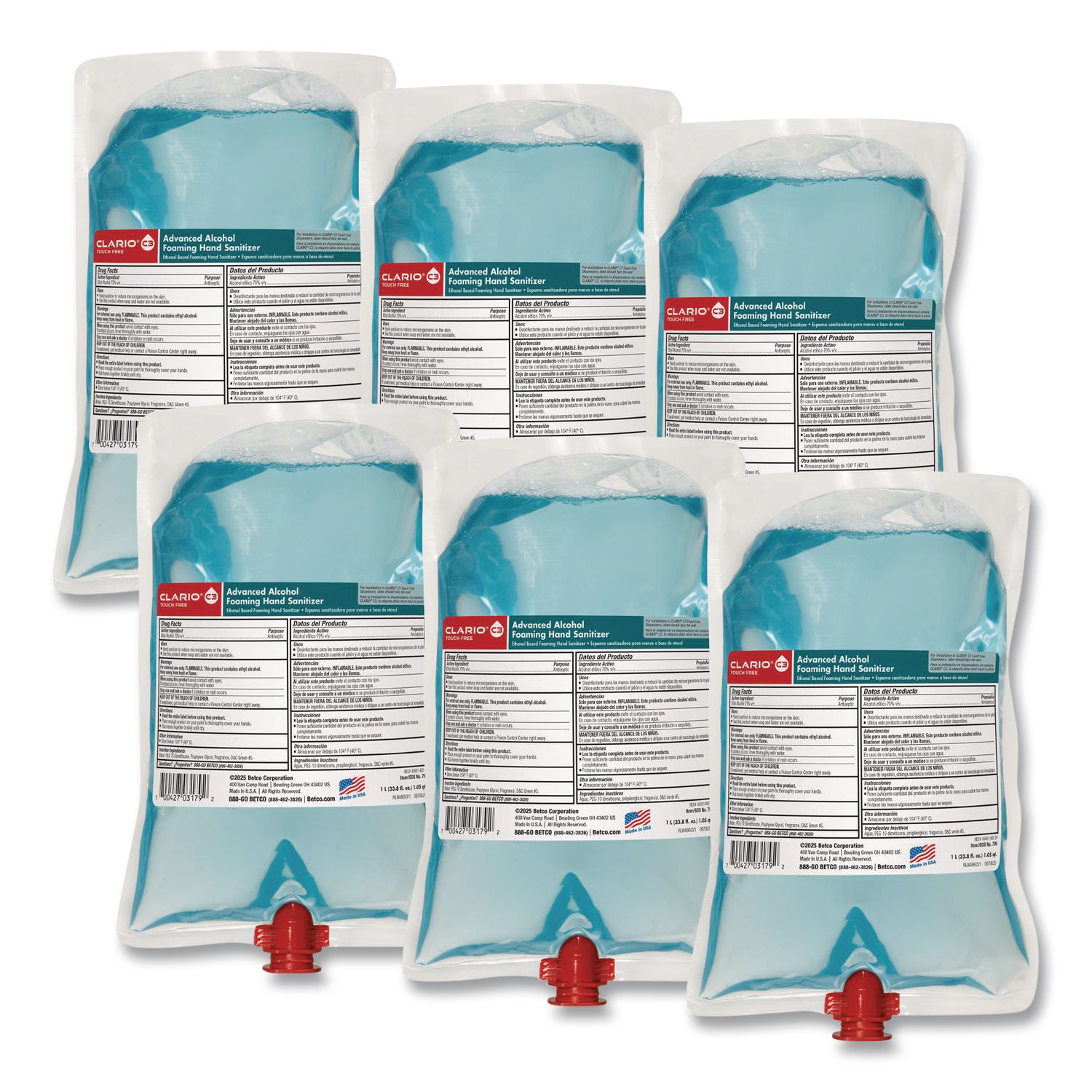 Clario C3 Touch Free Advanced Alcohol Foaming Sanitizer, 1,000 mL Bag, Citrus Scent, 6/Carton