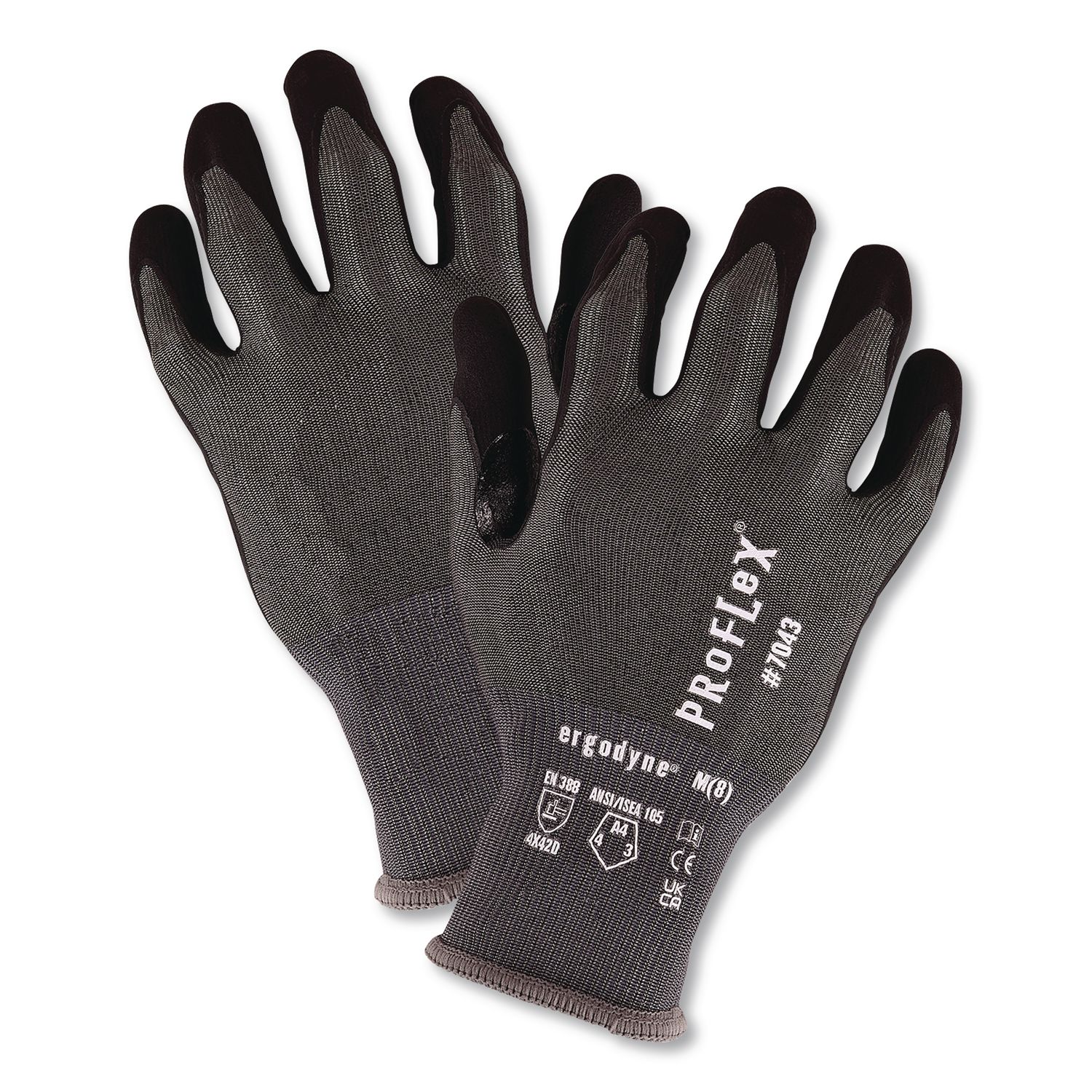 ProFlex 7043 ANSI A4 Nitrile Coated CR Gloves, EN388: 4X42D, 7.5" Long, 3X-Large (12), Gray, Pair