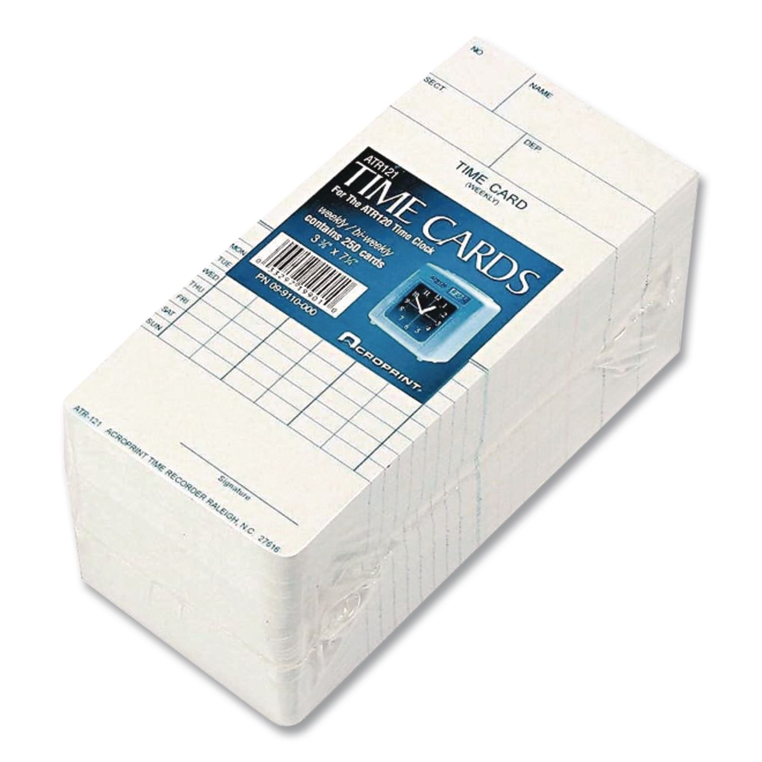 Time Clock Cards for Acroprint ATR120, Two Sides, 3.5 x 7, 250/Pack