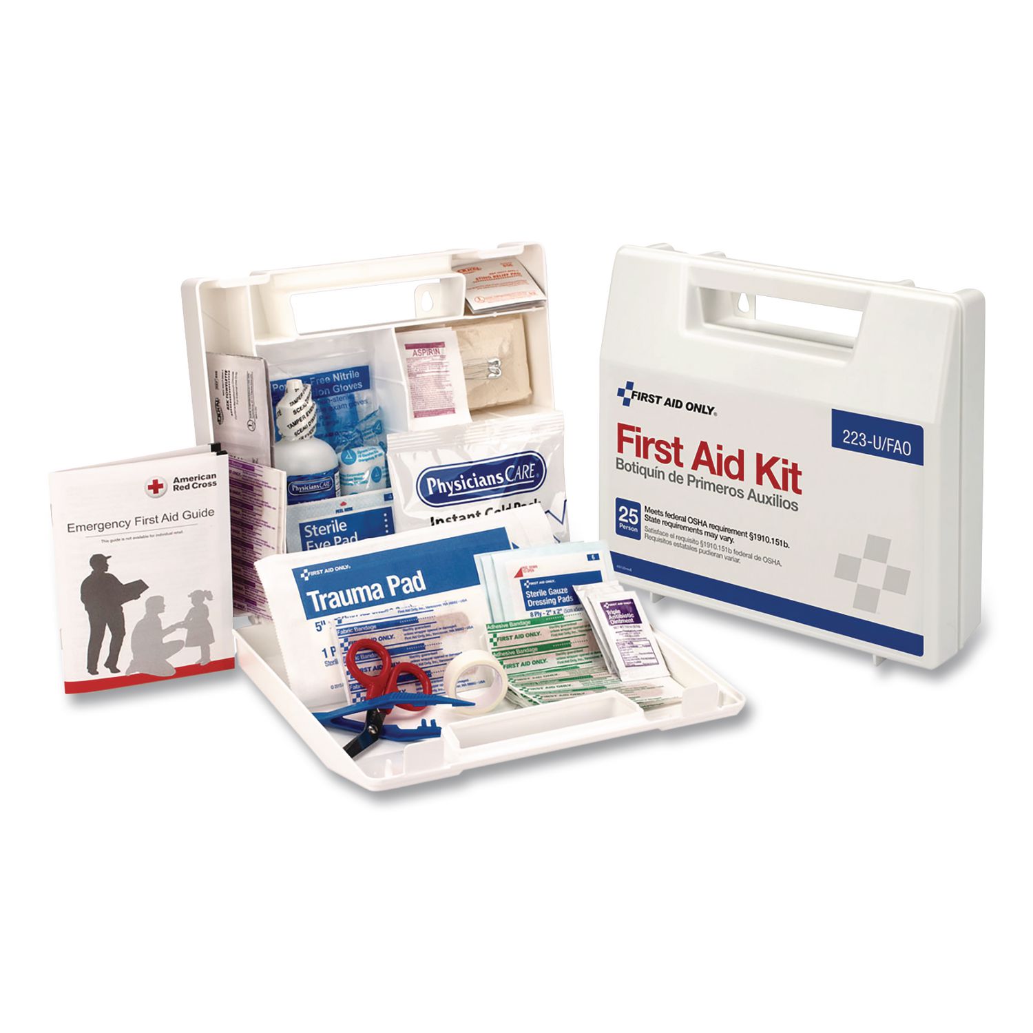 Office First Aid Kit for 25 People, 106 Pieces, Plastic Case with Dividers