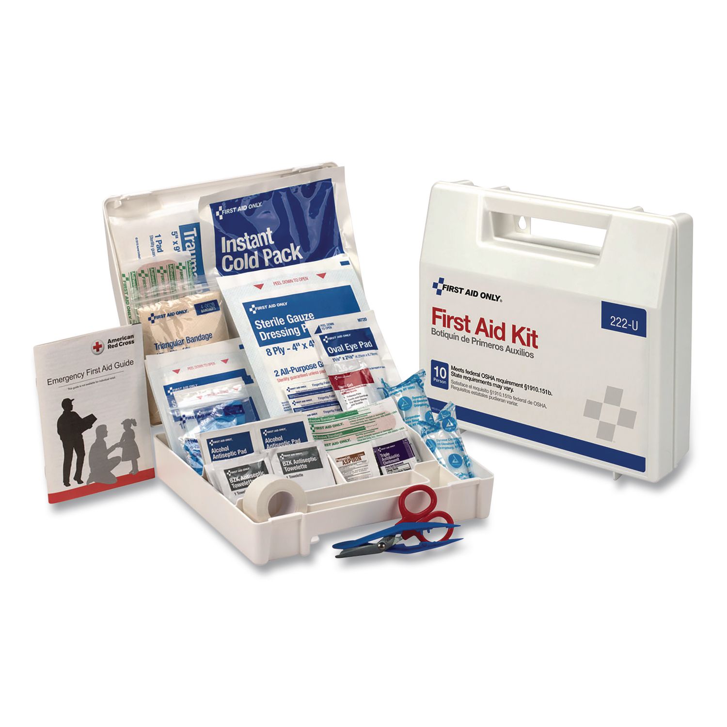 Office First Aid Kit for 10 People, 62 Pieces, Plastic Case