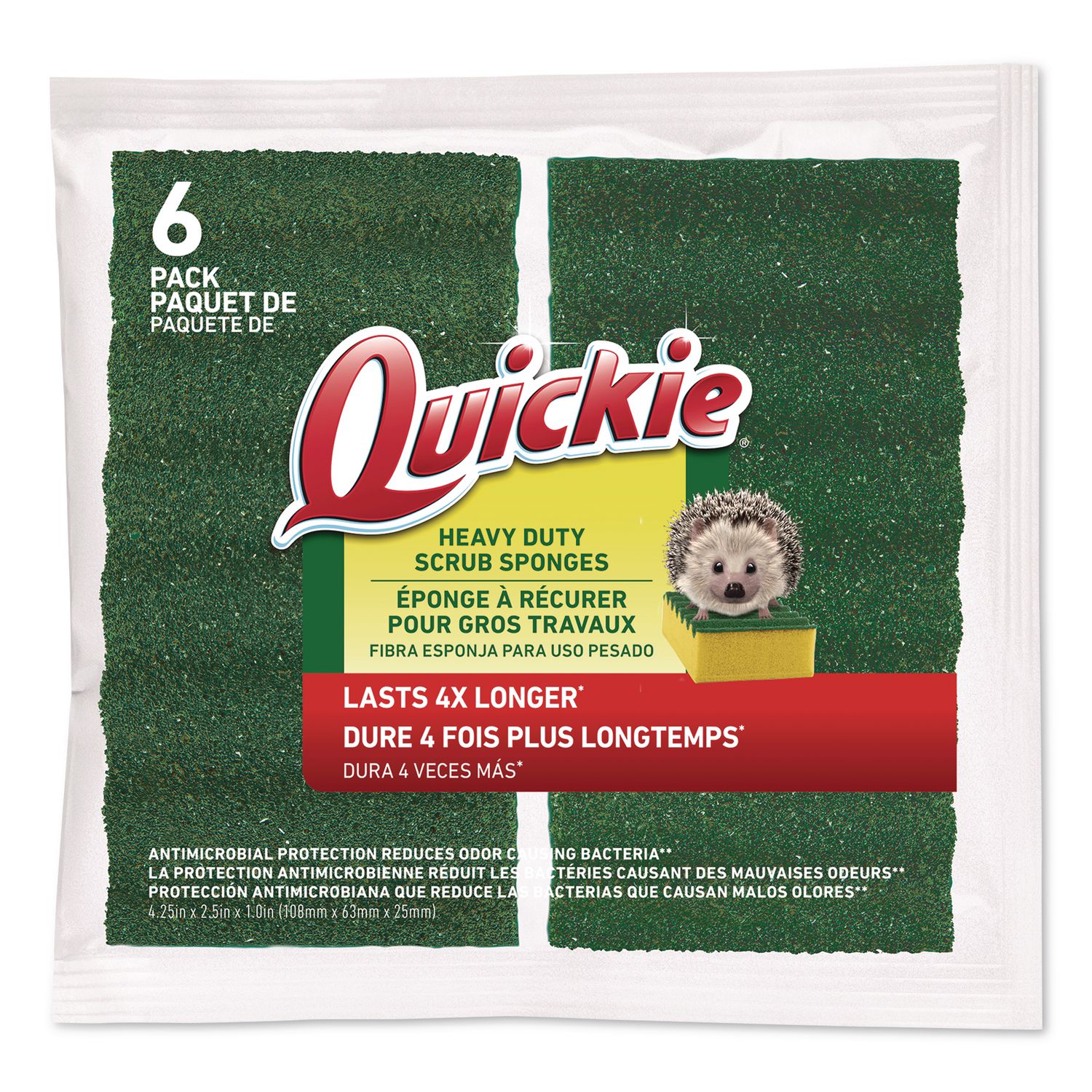 Heavy-Duty Scrubber Sponge, 4 x 2.5, 1" Thick, Yellow/Green, 6/Pack