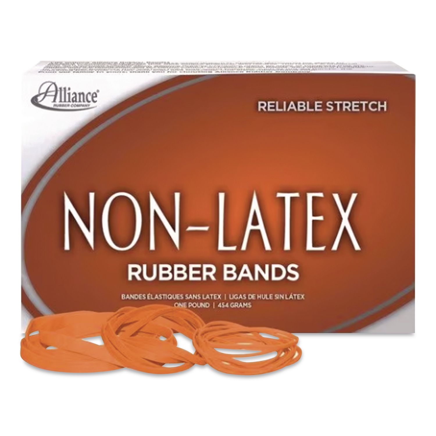 Non-Latex Rubber Bands, Size 54 (Assorted), 0.04" Gauge, Orange, 1 lb Box, Band-Count Varies
