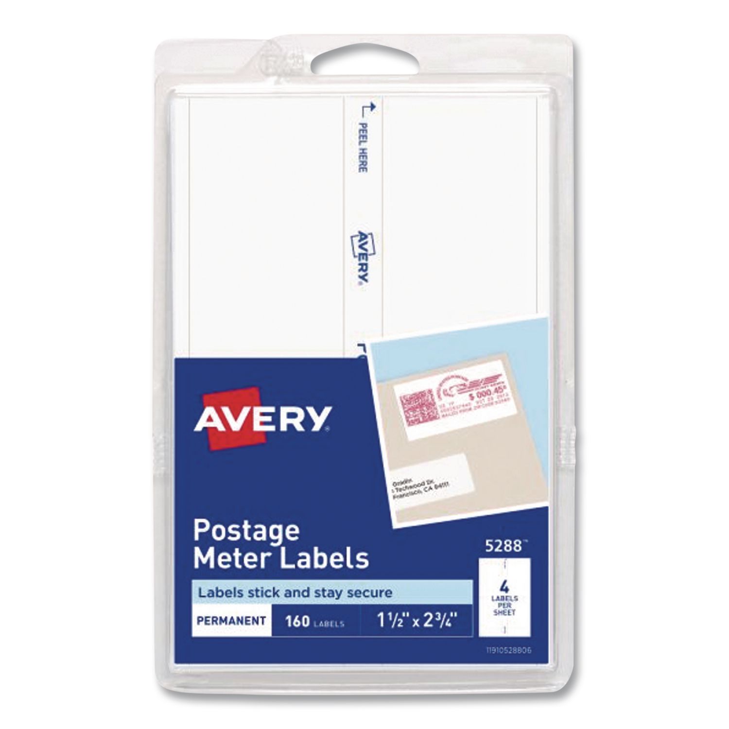 Postage Meter Labels For Pitney-Bowes Postage Machines, 1.5 x 2.75, White, 4/Sheet, 40 Sheets/Pack, (5288)