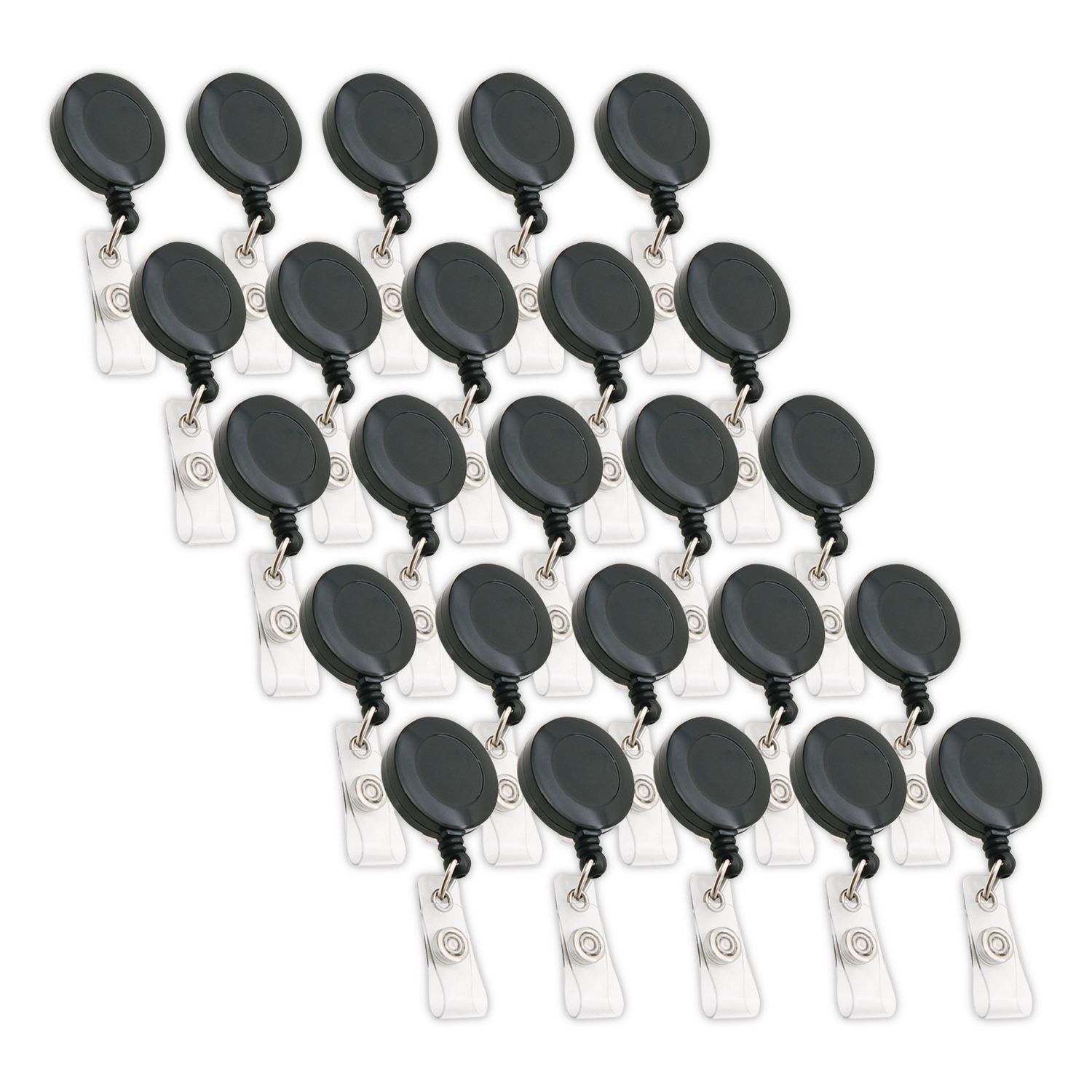 ID Slide-Style Belt Clip Card Reels, 30" Extension, Black, 25/Pack