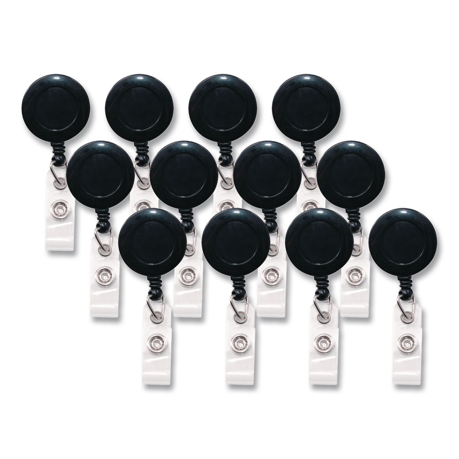Swivel-Back Retractable ID Card Reel, 30" Extension, Black, 12/Pack