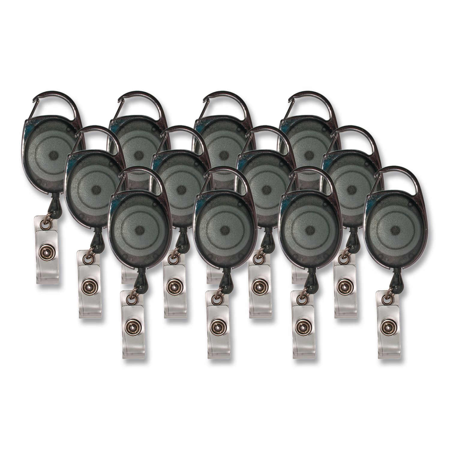 Carabiner-Style Retractable ID Card Reel, 30" Extension, Smoke, 12/Pack