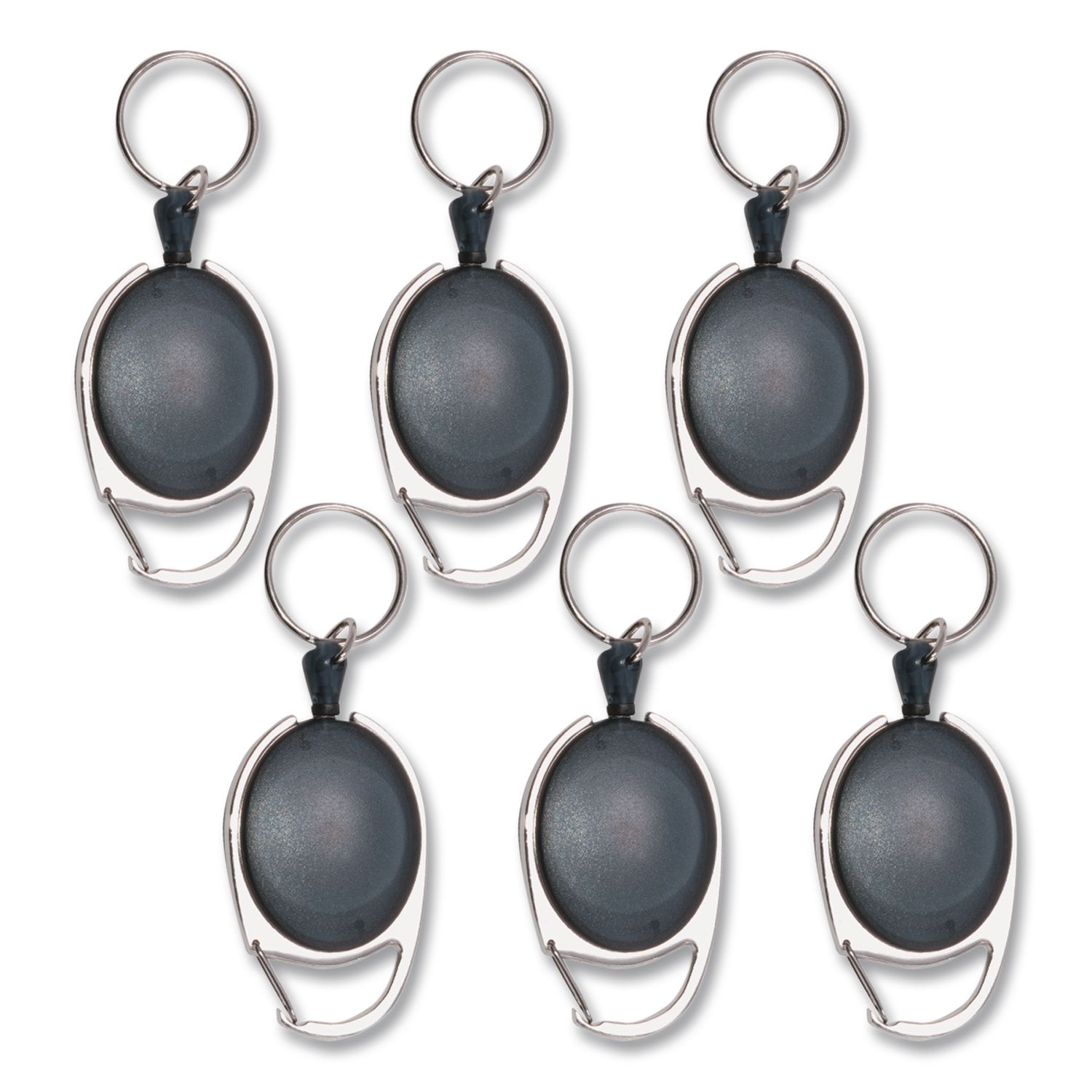 Carabiner-Style Retractable ID Card Reel, 30" Extension, Smoke, 6/Pack