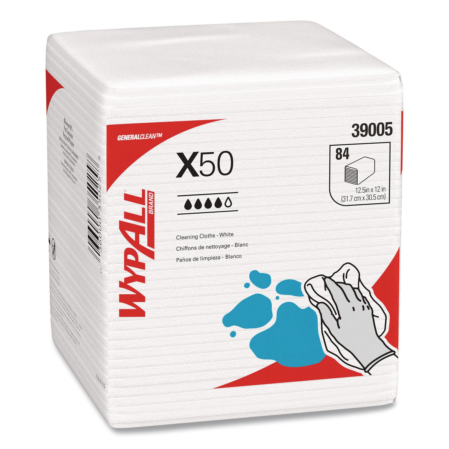 GeneralClean X50 Cleaning Cloths, 12 x 12.5, White, 84/Pack, 12 Packs/Carton