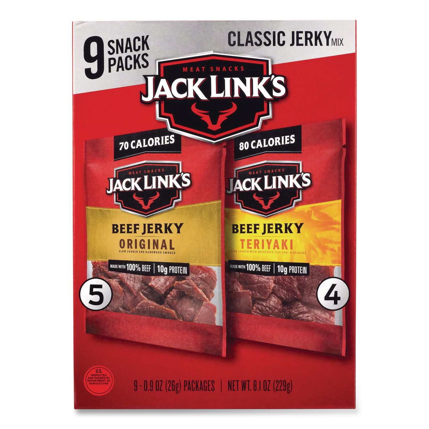 Beef Jerky Variety Pack, Original/Teriyaki, 8.1 oz Bag, 9/Carton
