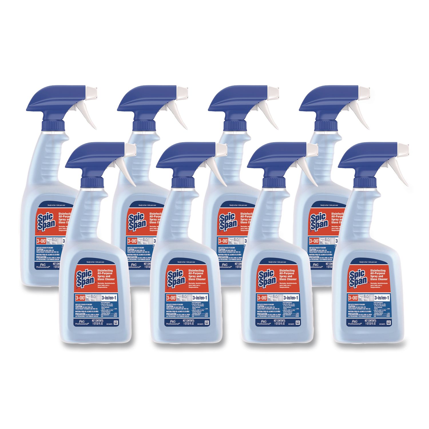 Disinfecting All-Purpose Spray and Glass Cleaner, Fresh Scent, 32 oz Bottles, 8 Bottles and 8 Trigger Sprayers/Carton