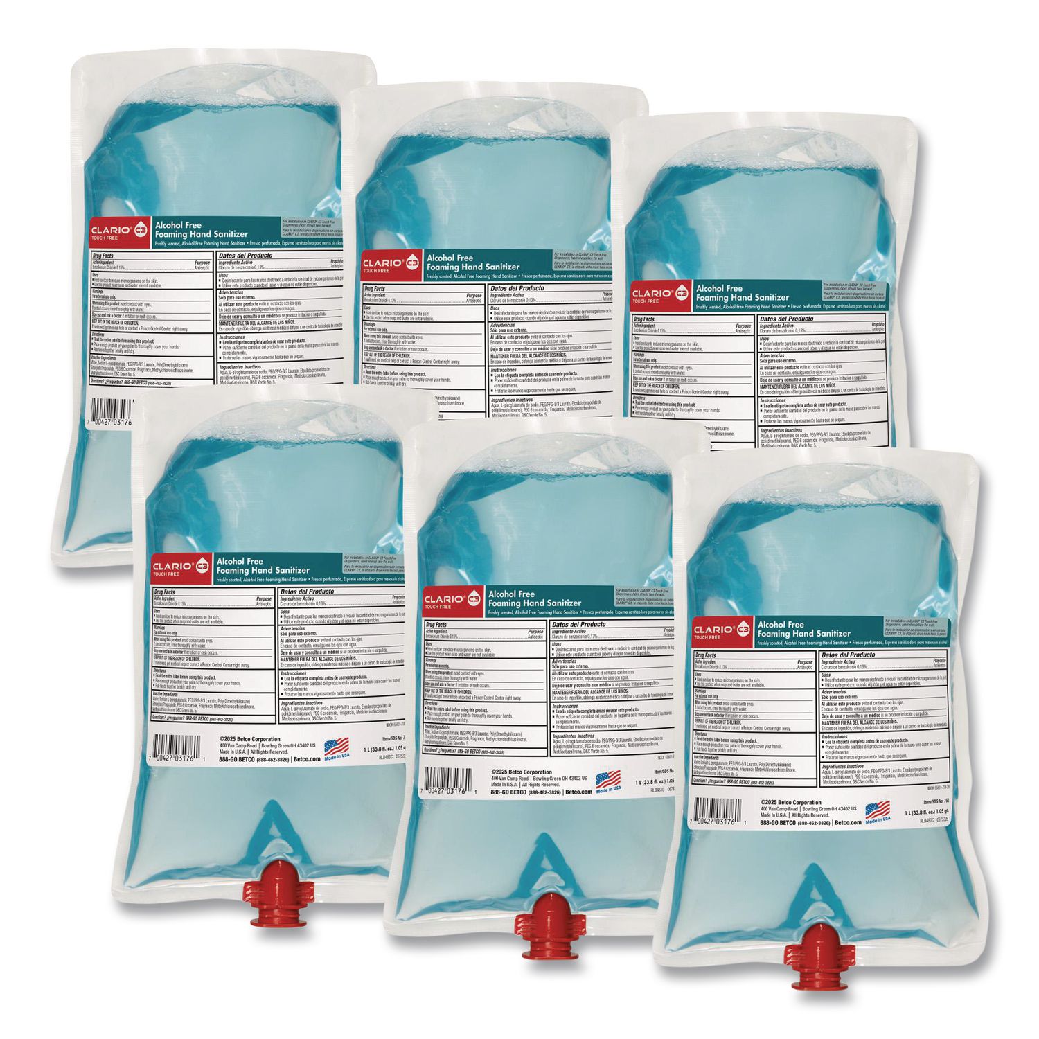 Alcohol Free Foaming Hand Sanitizer, 33.8 oz Bag, Light and Fresh Scent, 6/Carton