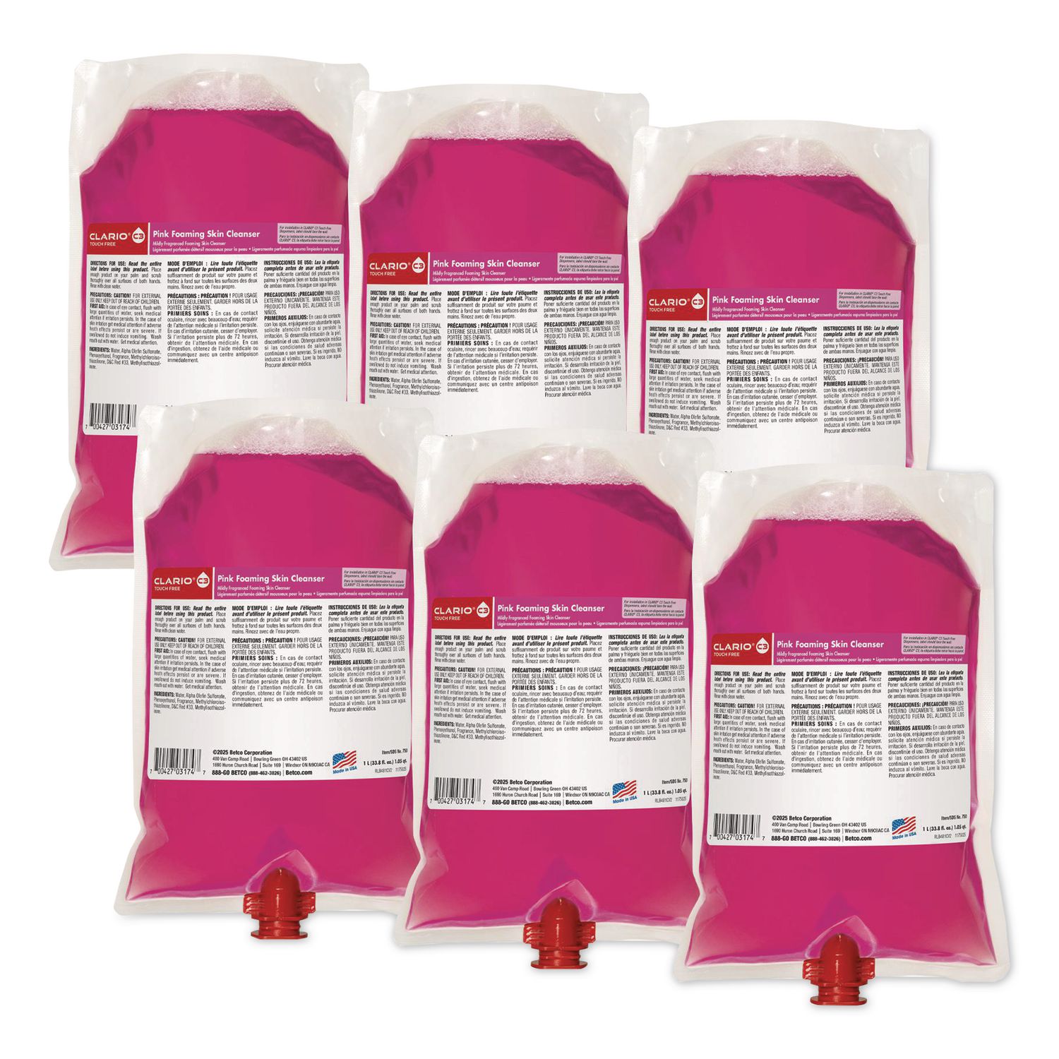 Pink Foaming Skin Cleanser, Fresh Scent, 33.8 oz Refill Bag, 6/Carton