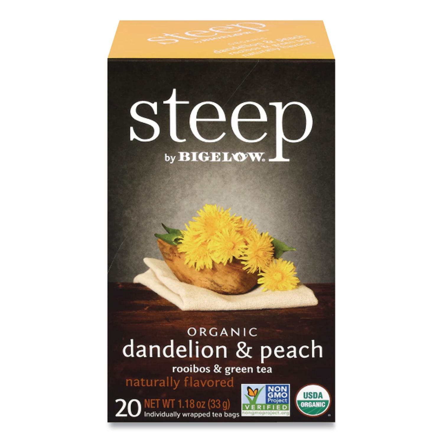 steep Tea, Dandelion and Peach, 1.18 oz Tea Bag, 20/Box