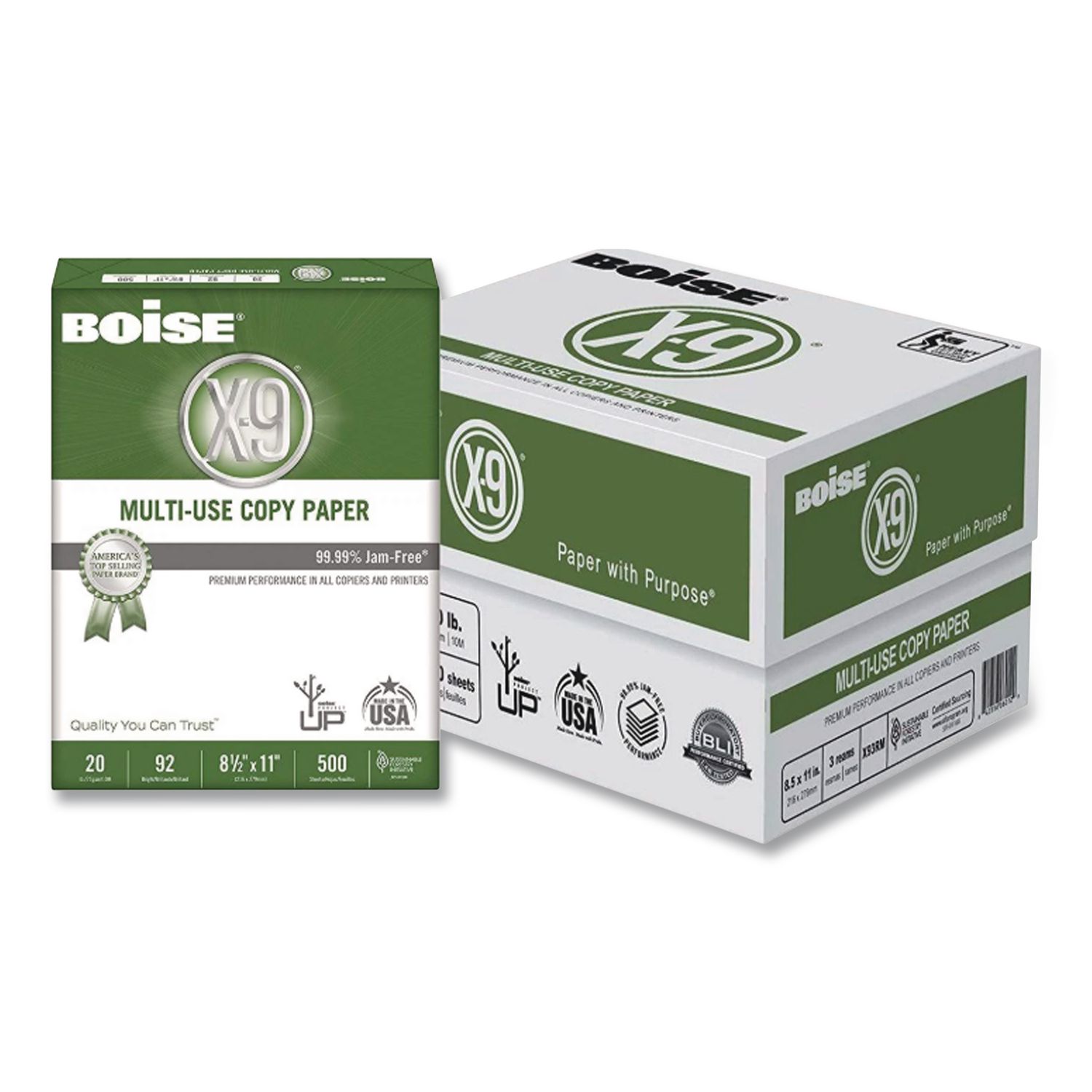 X-9 Multi-Use Copy Paper, 92 Bright, 20 lb Bond Weight, 8.5 x 11, White, 500 Sheets/Ream, 5 Reams/Carton