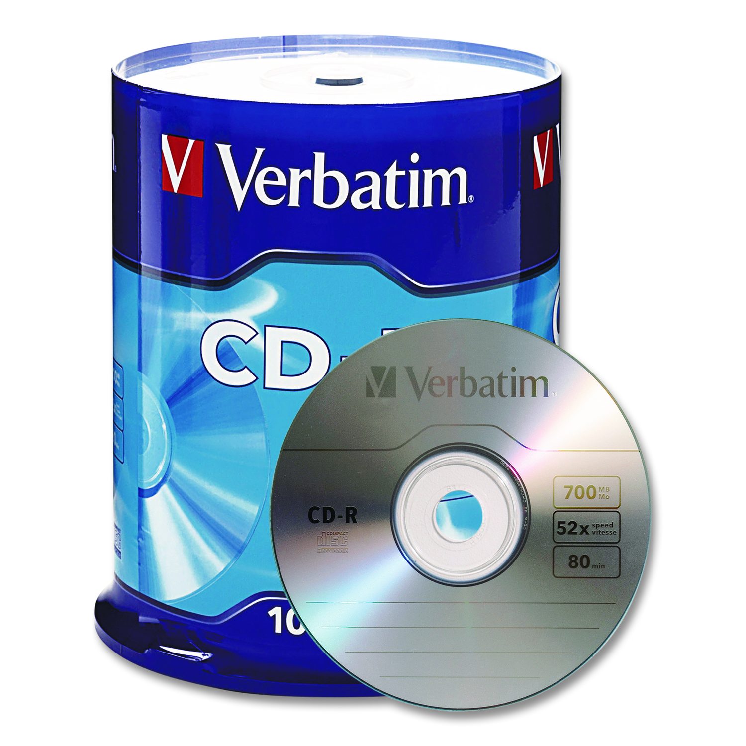 CD-R Recordable Disc, 700 MB/80 min, 52x, Spindle, Silver, 100