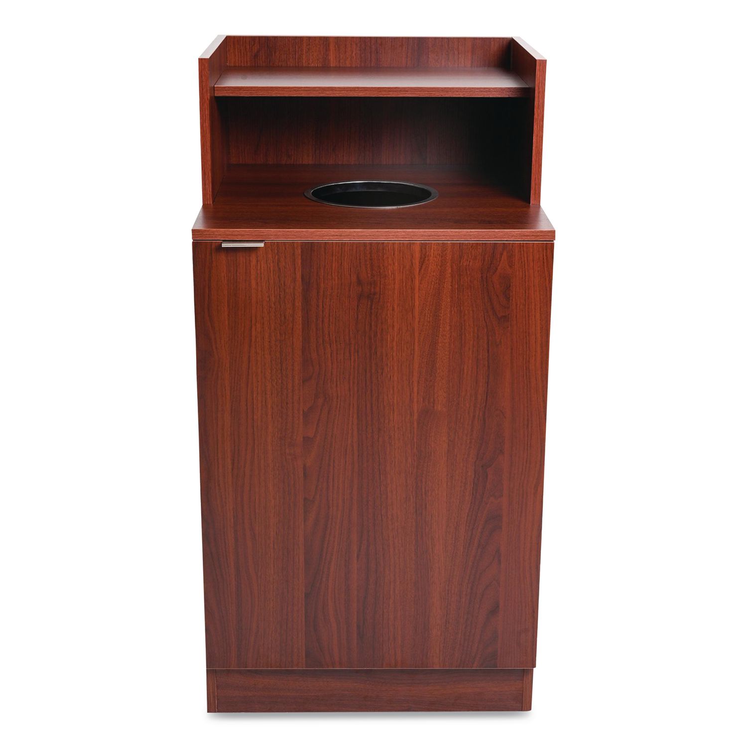 Food Service Trash Enclosure, 32 gal, Melamine Faced Chipboard, Mahogany