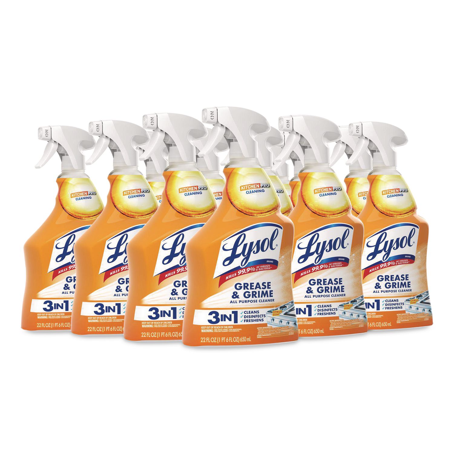 Kitchen Pro Antibacterial Cleaner, Citrus Scent, 22 oz Spray Bottle, 9/Carton RAC79556