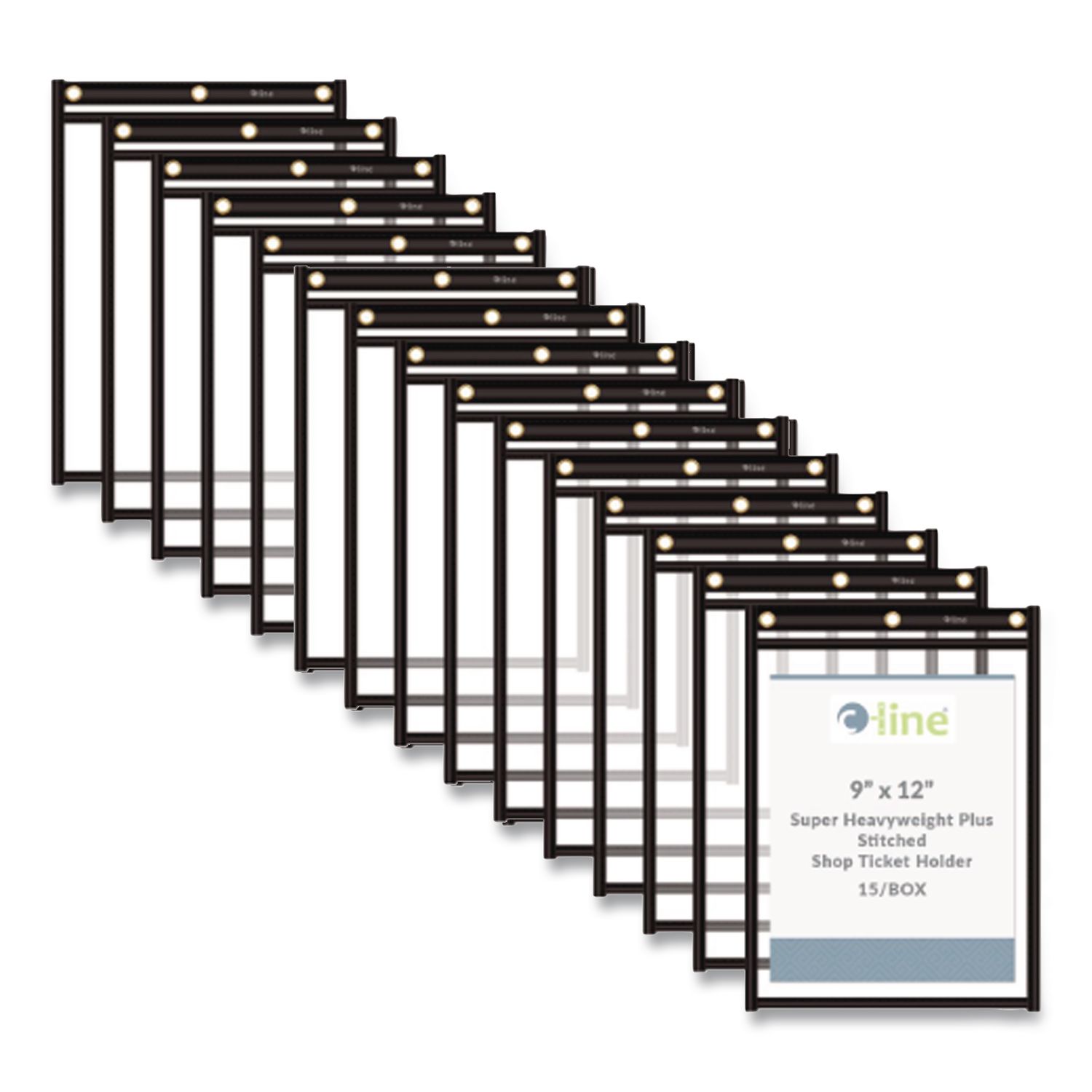 Super Heavyweight Plus Stitched Shop Ticket Holders, Top Load 9 x 12 Insert, Clear Front, Black Border, 15/Box