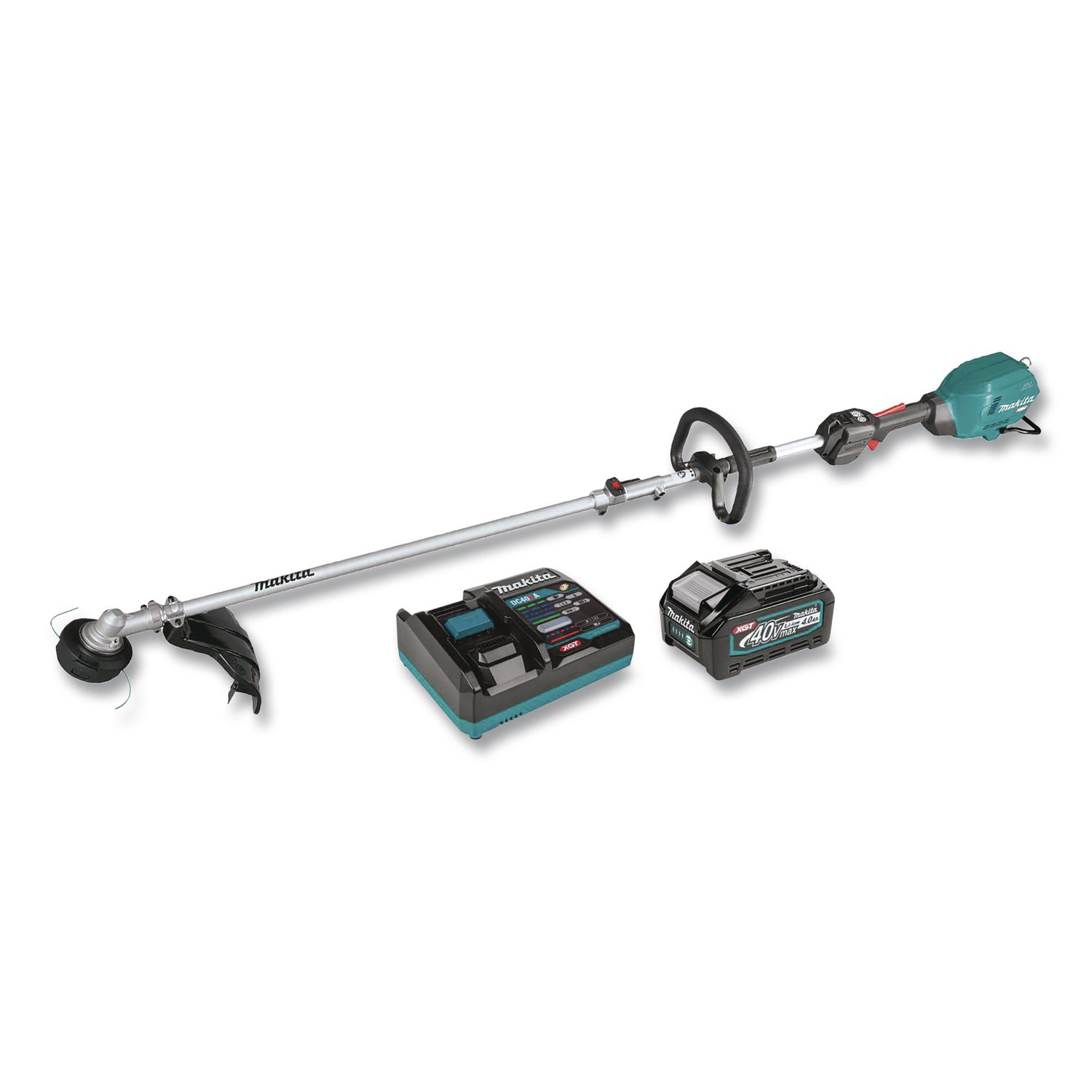 XGT Brushless Lithium-Ion Cordless Couple Shaft Power Head with String Trimmer Attachment Kit, 71.75" Long, Teal/Black/Silver
