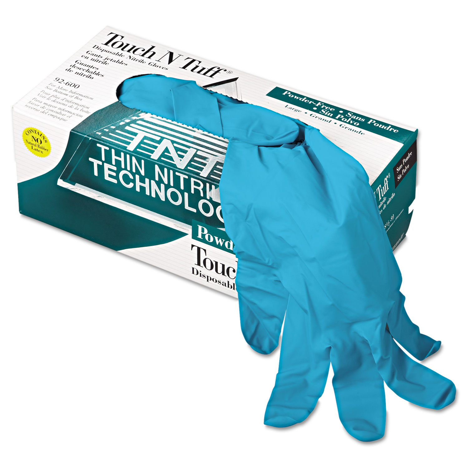 Touch N Tuff Nitrile Gloves, Teal, Size 8 1/2 - 9, 100/Box