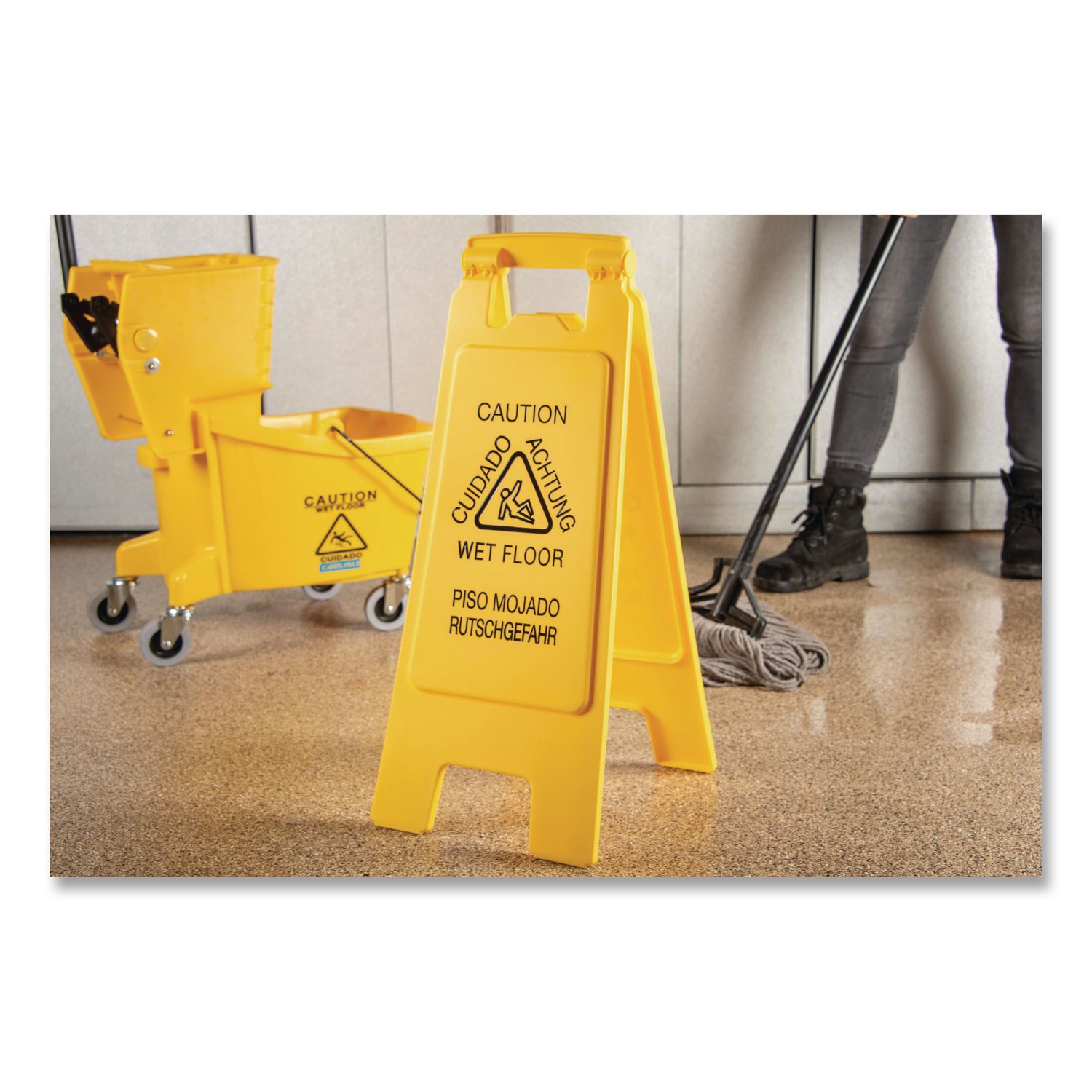 Alpine Industries 24 in Yellow Bilingual Caution Wet Floor Sign (3-Pack) at