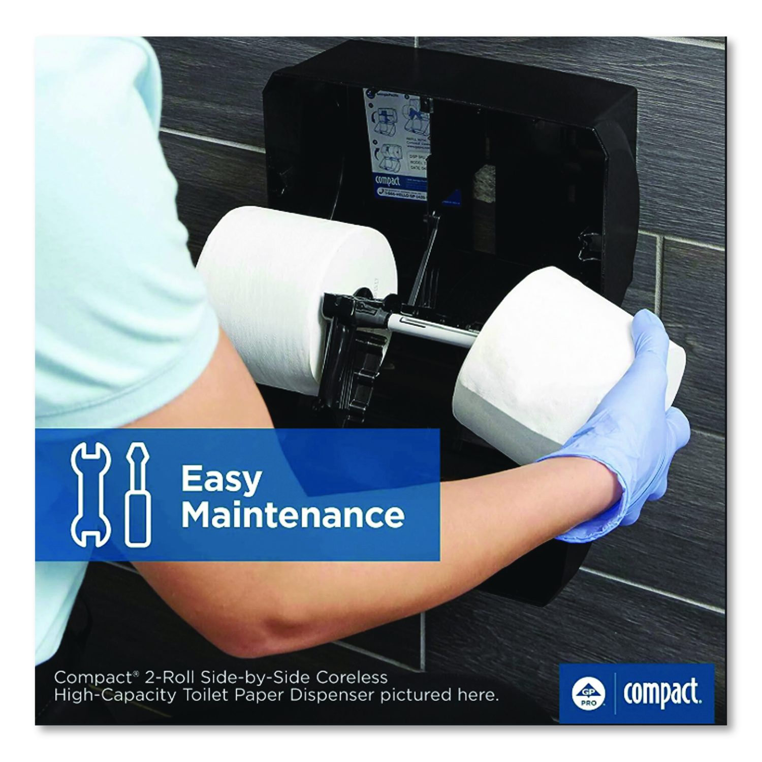Coreless Compact Compact Coreless Side-by-Side Double Roll Tissue Dispenser, 11.5 x 7.63 ...