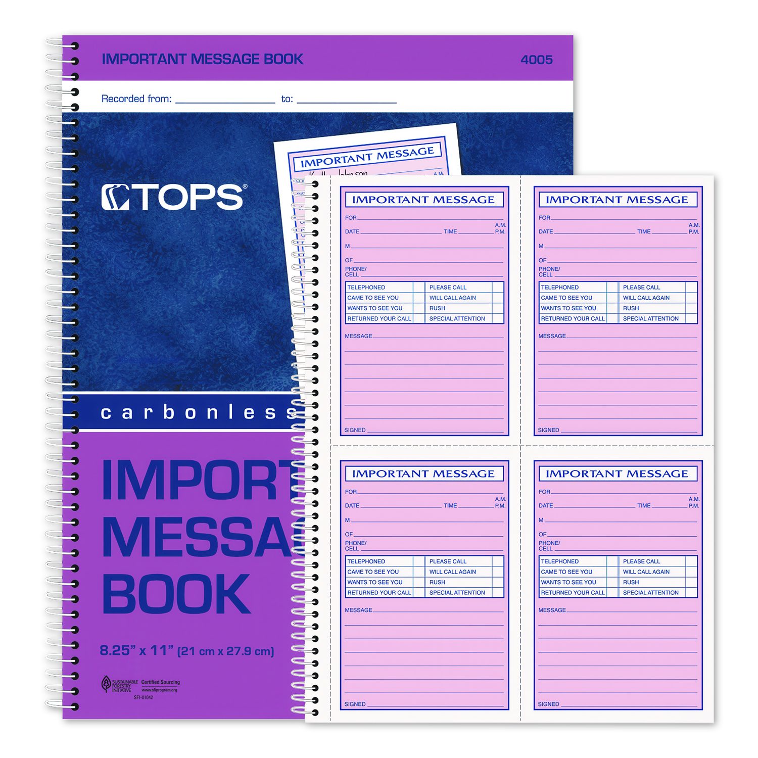 Message Book Format Telephone Message Book with Fax/Mobile Section, Two-Part Carbonless, 3. ...