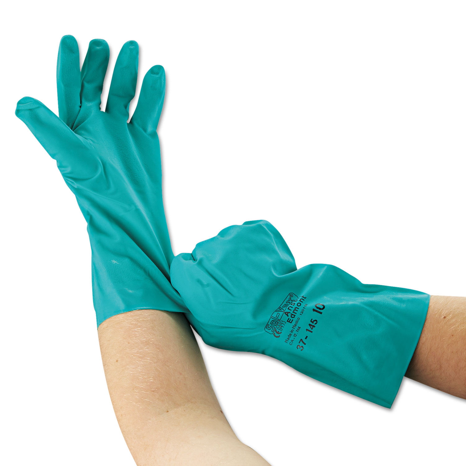 Sol-Vex Sandpatch-Grip Nitrile Gloves, Green, Size 10, 12 Pairs