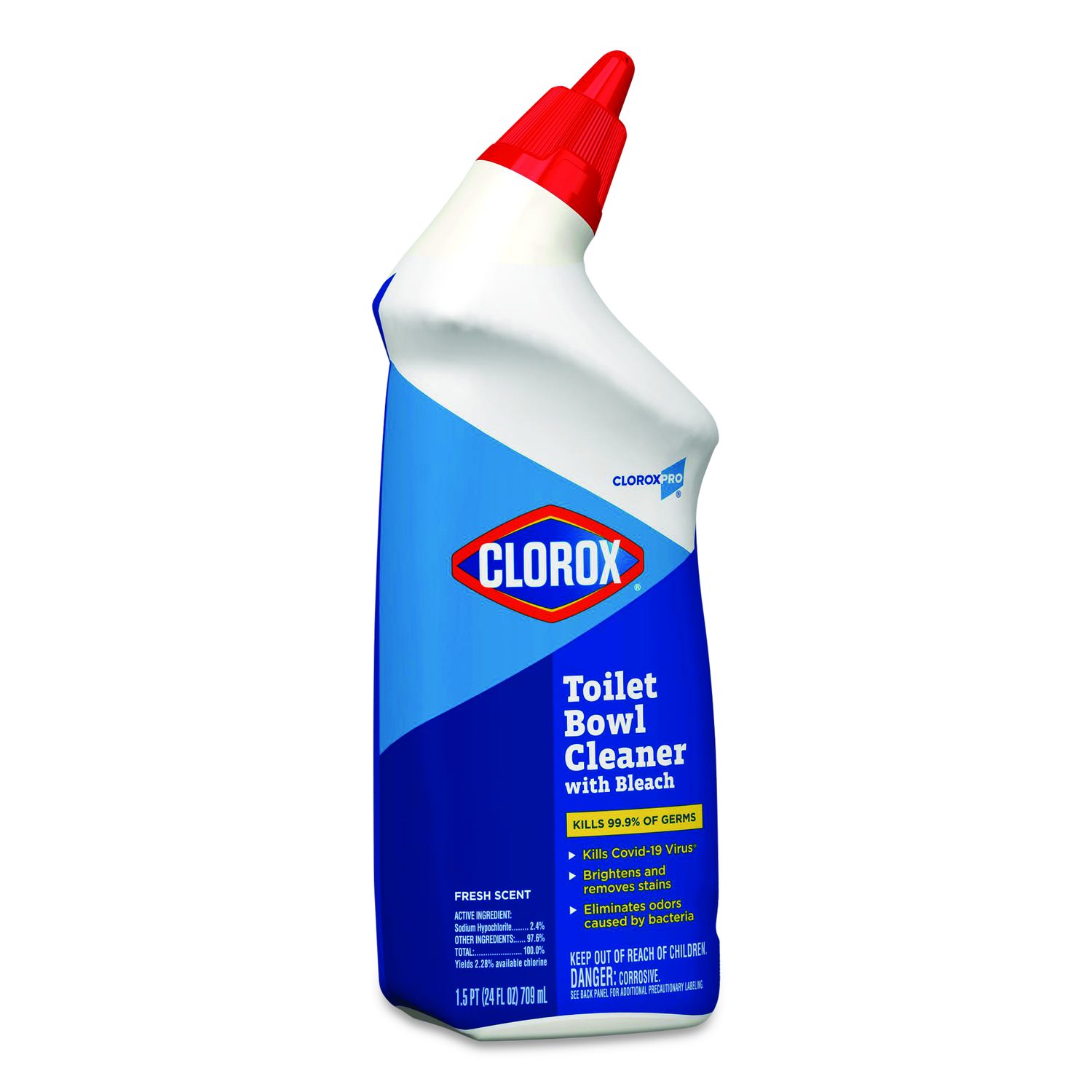 Clorox Pro Toilet Bowl Cleaner with Bleach, Fresh Scent, 24 oz Bottle, 12/Carton