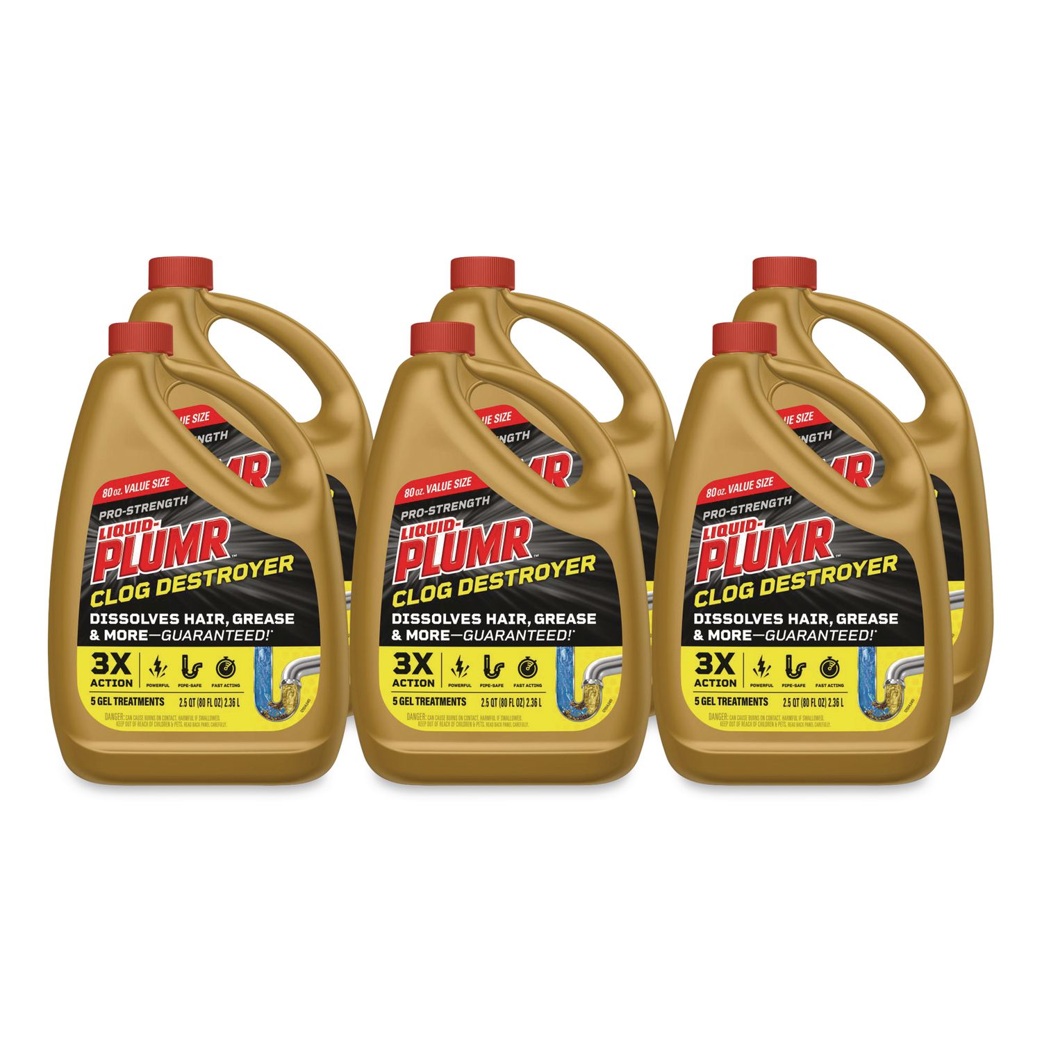 Pro-Strength Full Clog Destroyer Plus PipeGuard, Gel, 80 oz, 6/Carton CLO00228CT