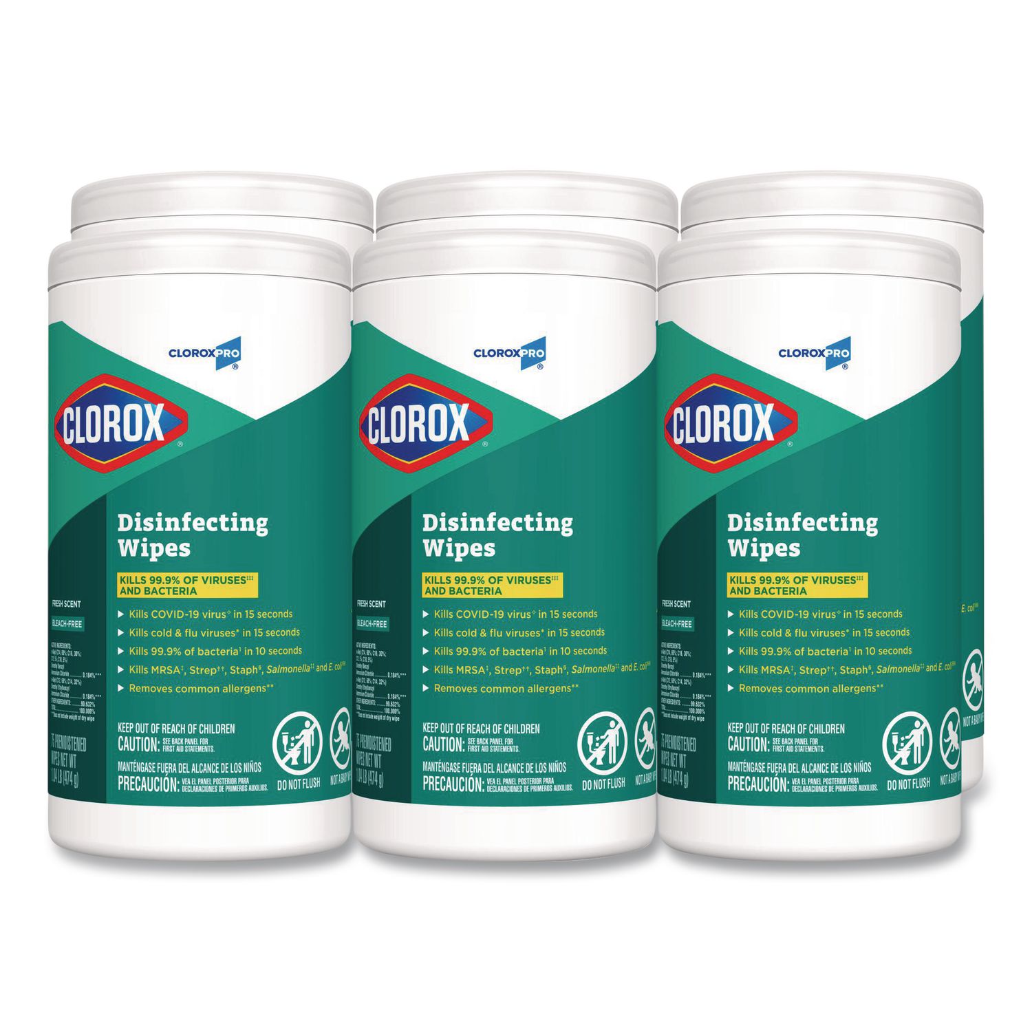 Disinfecting Wipes, 1-Ply, Fresh Scent, 7 x 8, White, 75/Canister, 6 Canisters/Carton CLO15949CT