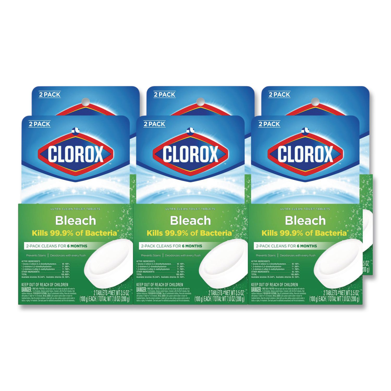 Ultra Clean Toilet Tablets Bleach, 3.5 oz Tablet, 2/Pack, 6 Packs/Carton CLO30024CT