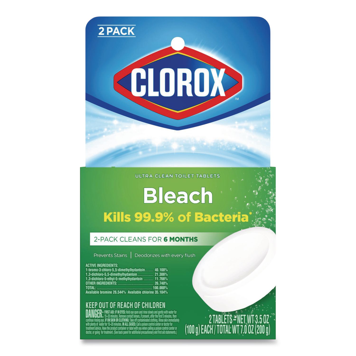 Ultra Clean Toilet Tablets Bleach, 3.5 oz Tablet, 2/Pack CLO30024PK