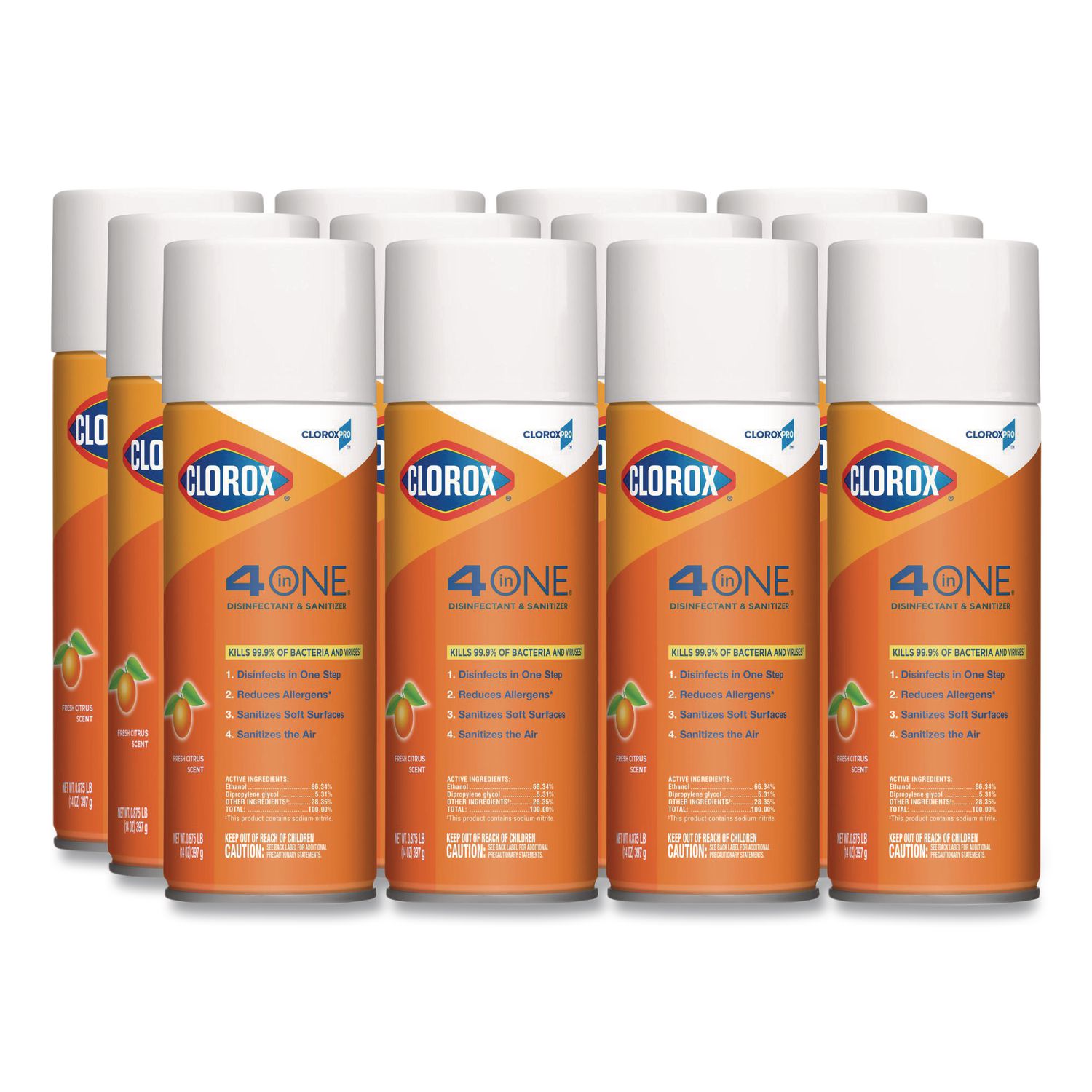 4-in-One Disinfectant and Sanitizer, Citrus, 14 oz Aerosol Spray, 12/Carton CLO31043CT