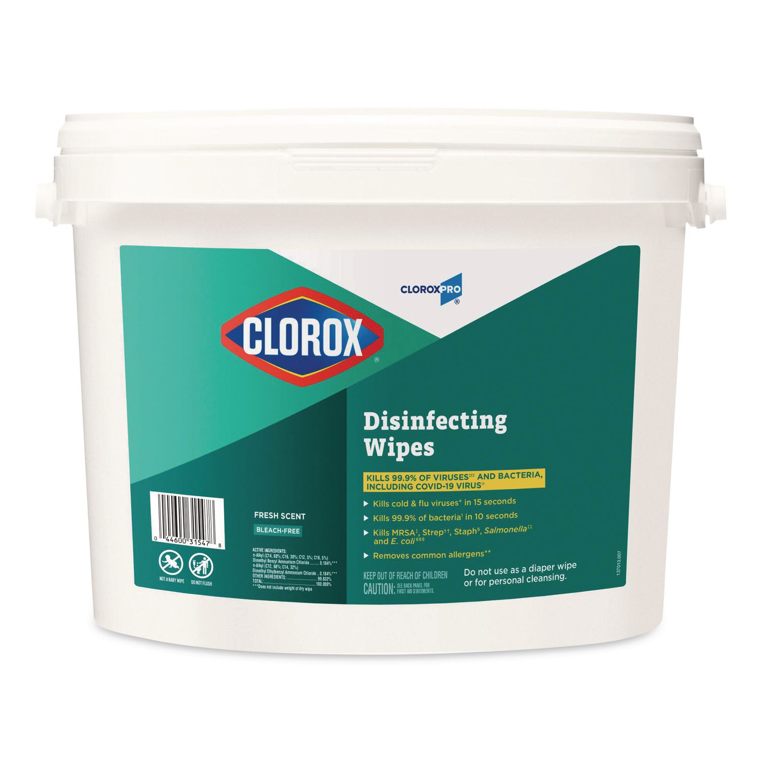 Disinfecting Wipes, 1-Ply, 7 x 8, Fresh Scent, White, 700/Bucket CLO31547