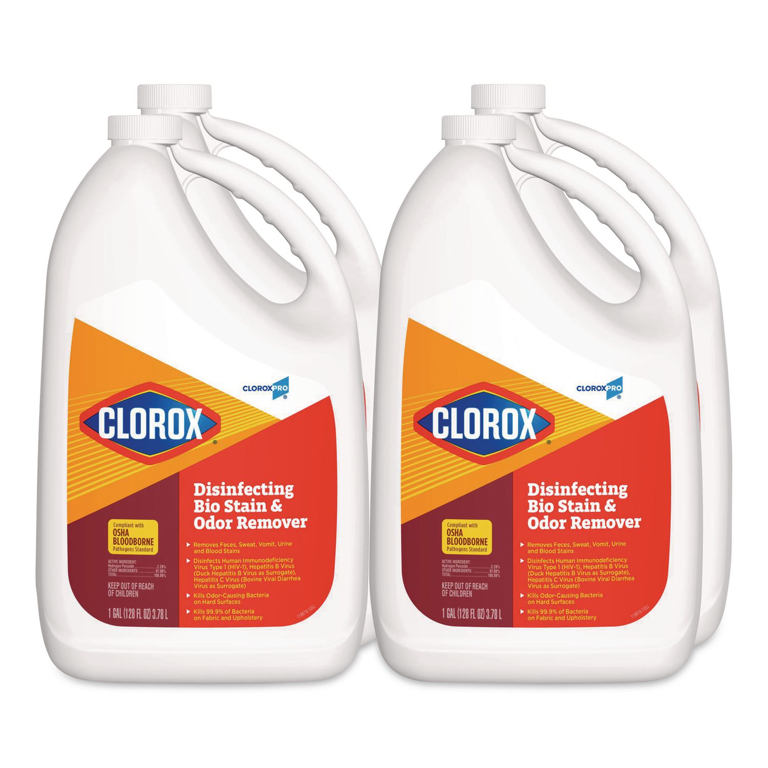 Disinfecting Bio Stain and Odor Remover, Fragranced, 128 oz Refill Bottle, 4/Carton CLO31910