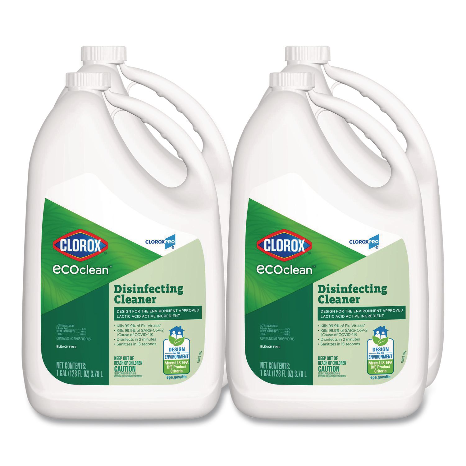 Clorox Pro EcoClean Disinfecting Cleaner, Unscented, 128 oz Refill Bottle, 4/Carton